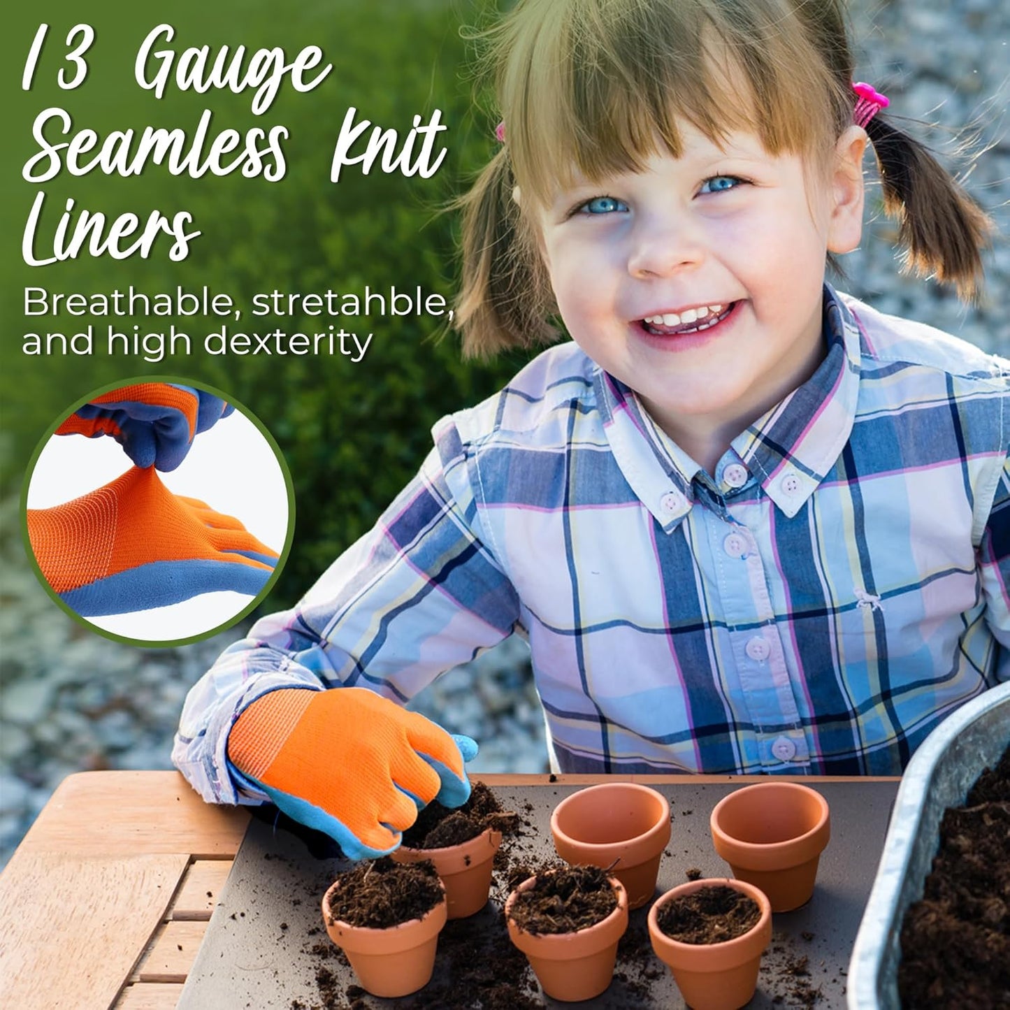 HANDLANDY 2 Pairs Kids Gardening Gripper Gloves, Foam Rubber Coated Children Toddler Garden Yard Work Outdoor Playing Gloves for Girls Boys (Size S)