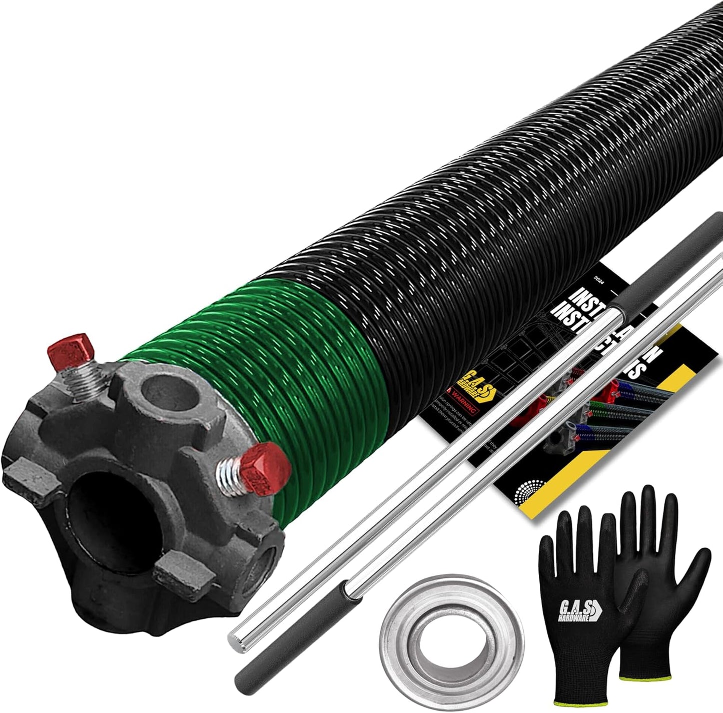 Garage Door Torsion Spring 243x1.75x31 Includes 1” Steel Bearing, Gloves, Manual, and Winding Bars for Right Side of Garage Door Precision E-Coating 5-Year Warranty Min. 30,000 Cycles (Black Cone)