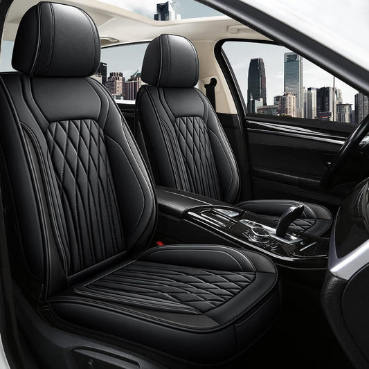 Pariitadin Leather Car Seat Covers Front Pair, Waterproof Faux Leather Seat Covers for Cars, Non-Slip Car Interior Covers Universal Fit for Most Cars Sedans Trucks SUVs, Black Line