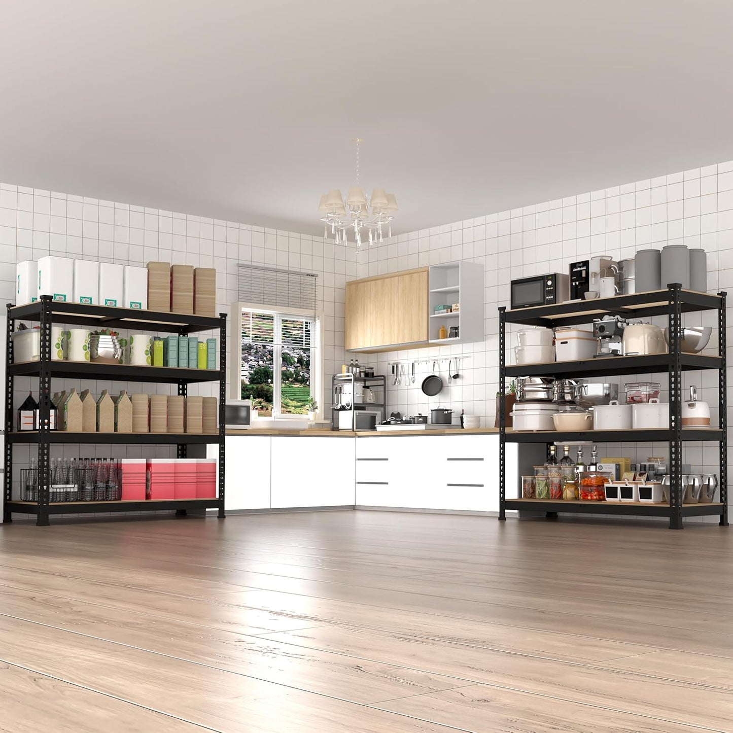 4 Packs 36" W x 16" D x 55" H Adjustable Garage Storage Shelves - 4-Shelf Heavy Duty Shelving Unit, Metal Utility Storage Organizer Racks for Warehouse Pantry Closet Kitchen, Black