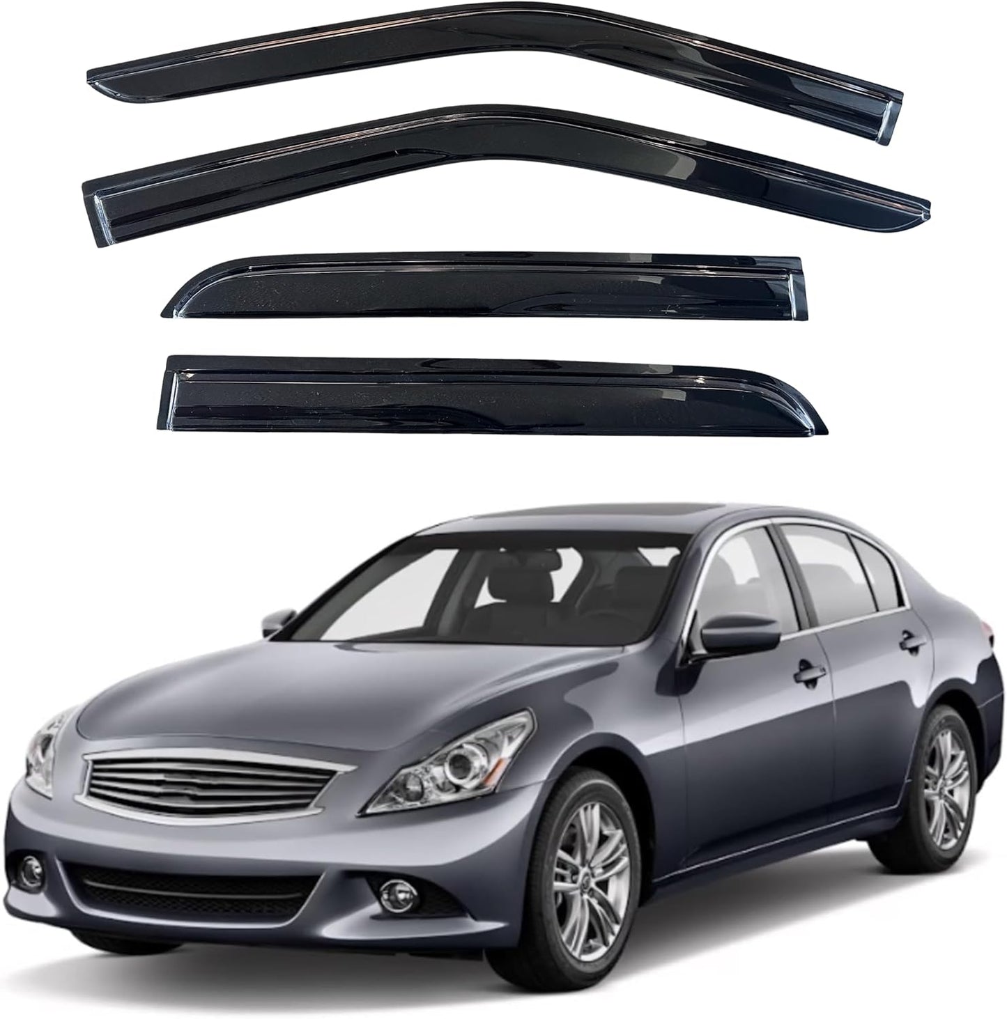KPY Window Visor Compatible with Infiniti G35 G37 G25 Q40 2007-2015, 4PC Rain Guard Side Window Vent Deflectors Tape-On Mugen Style, 2007 2008 2009 2010 2011 2012 2013 2014 2015