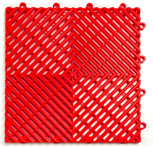 Big Floors RaceDeck Free-Flow Open Rib Self-Draining Design, Durable Copolymer Plastic Interlocking Modular Garage Flooring Tile (24 Pack), Red