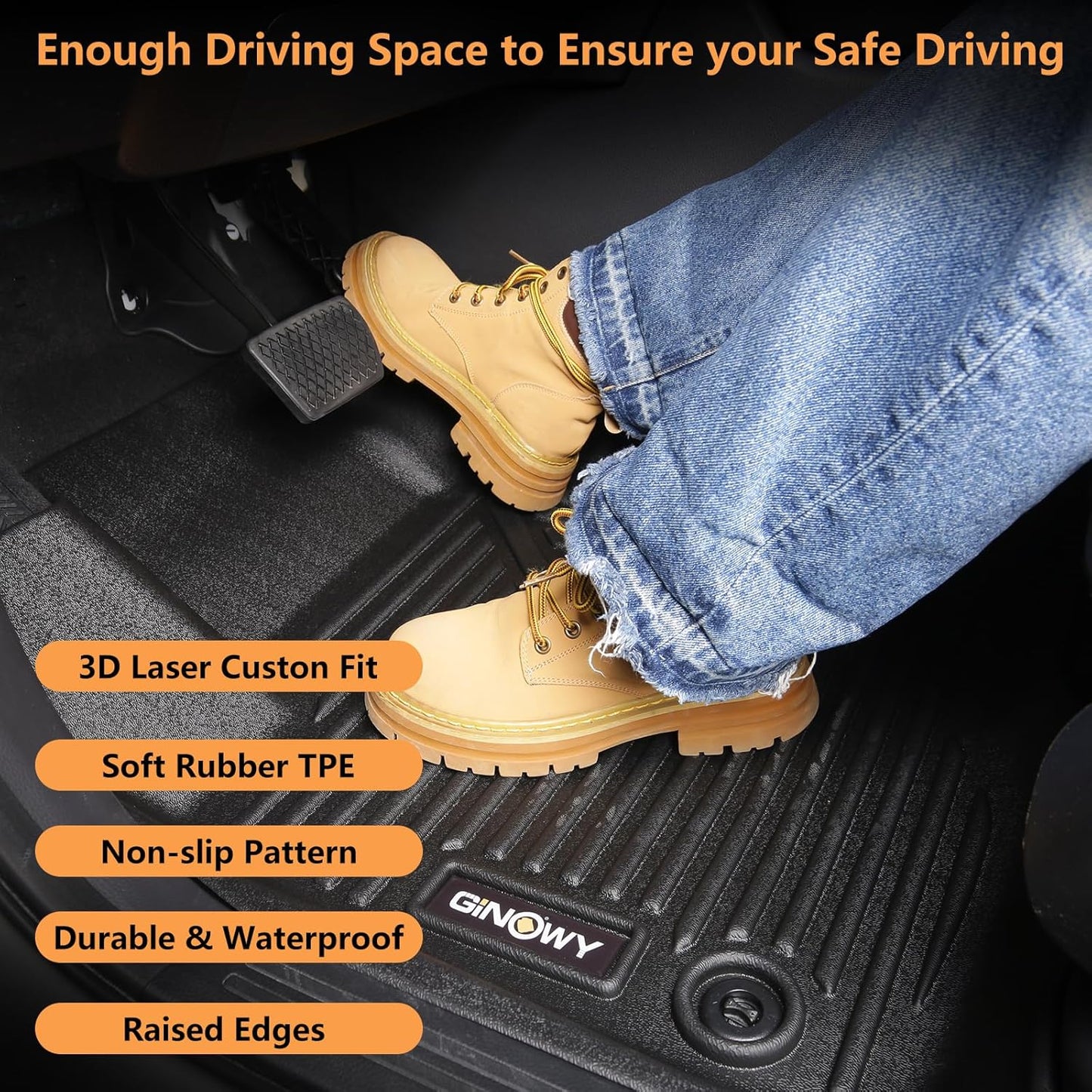 GINOWY- Floor Mats for Kia K5 2021-2024 2025(Only FWD Models) for Hyundai Sonata 2020-2025, TPE All Weather 2024 K5 Car Mats 1st & 2nd Row Non-Slip Durable Black