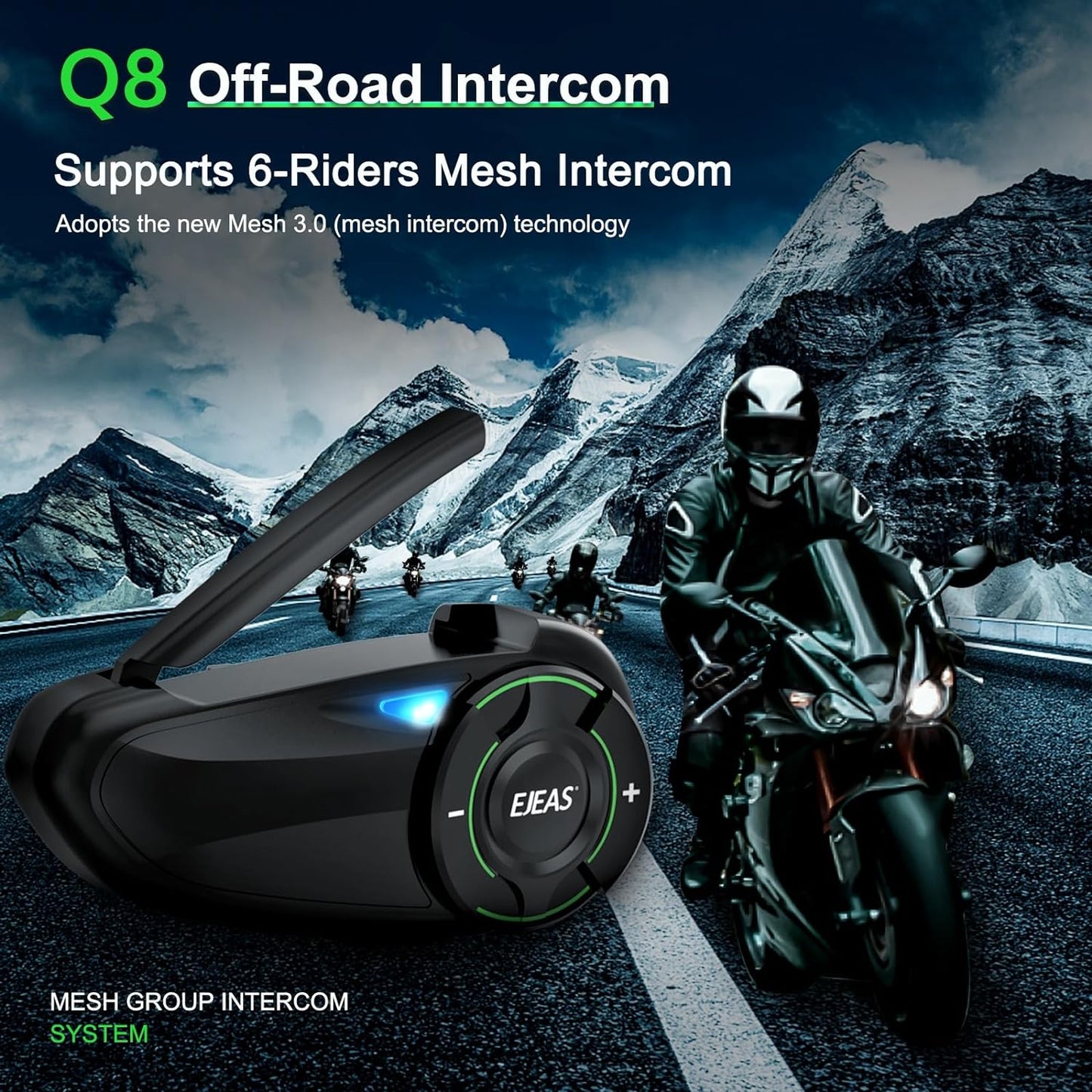 Mesh 3.0 Motorcycle Bluetooth Headset, 6 Riders Group V5.1 Helmet Bluetooth with Music Sharing and CVC Noise Cancellation, IP67 Waterproof Helmet Intercom Communication System(2 Pack)