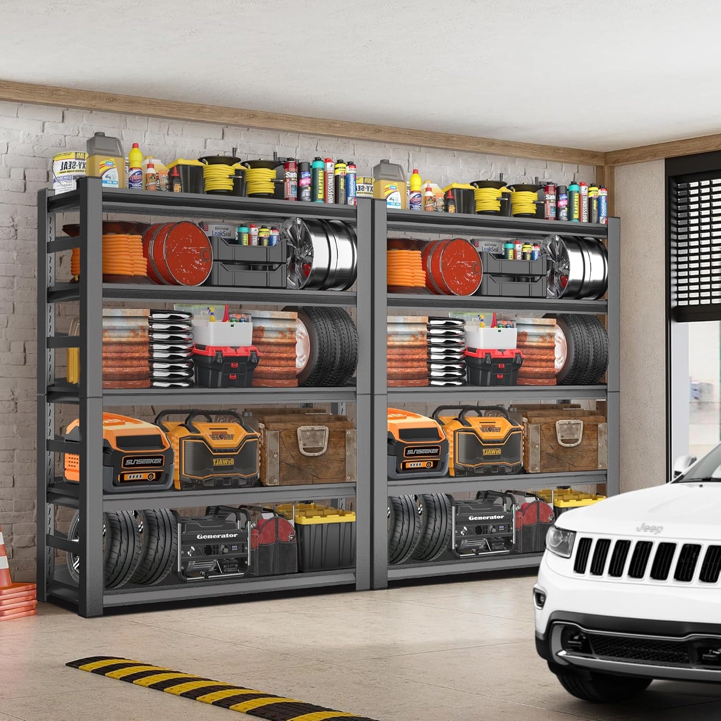 72''H Garage Shelving Heavy Duty Shelving Units, 4000LBS Ultra-Large Capacity Adjustable 5 Tier Metal Storage Shelves for Kitchen, Warehouse and Basement, 47.2''Wx23.6''Dx72''H, Black