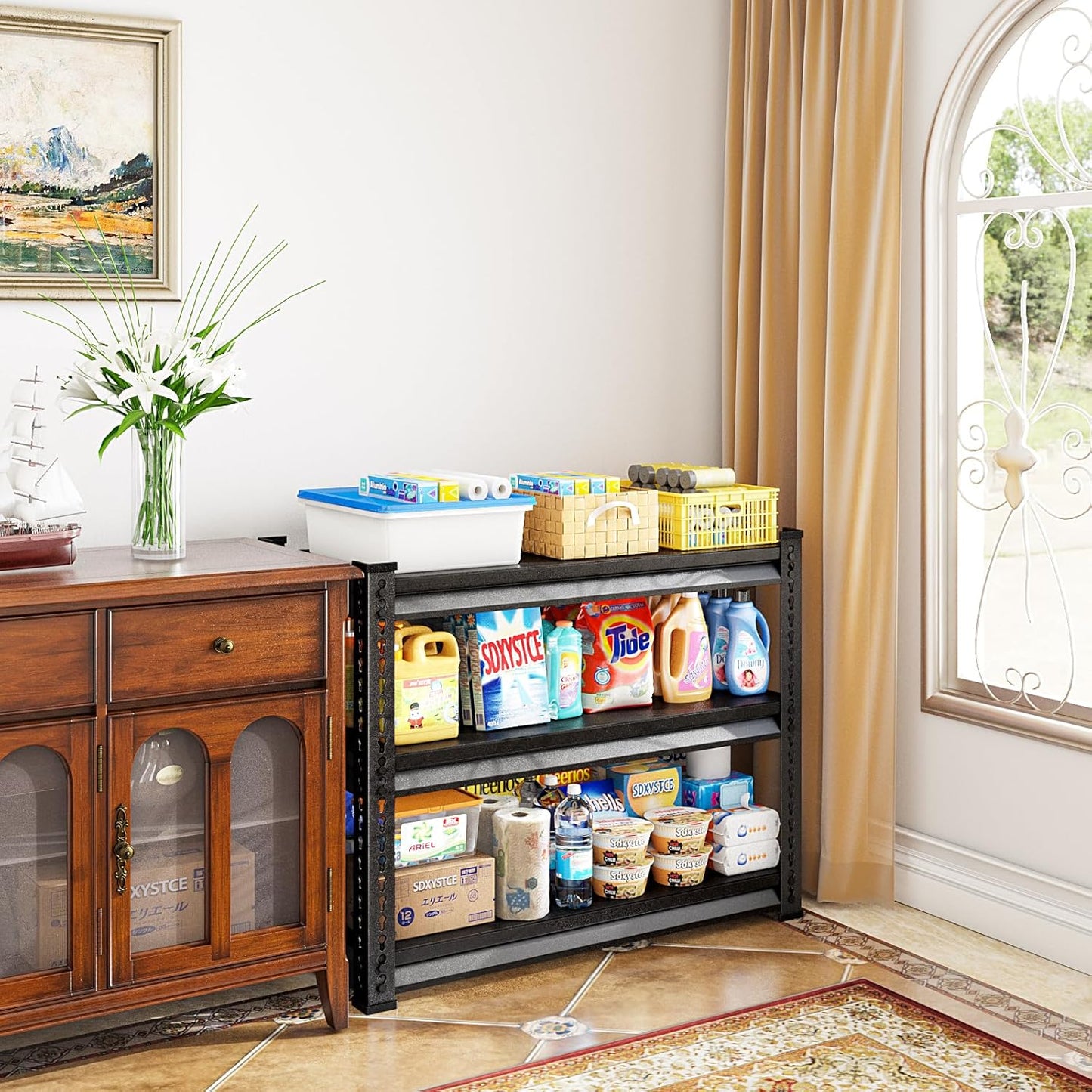 40" W Garage Shelving Heavy Duty, 1350LBS Loads Shelving Units and Storage Racks, 3-Tier Metal Garage Storage Shelves, Industrial Utility Shelf Heavy Duty,40" Wx16 Dx36 H, Black