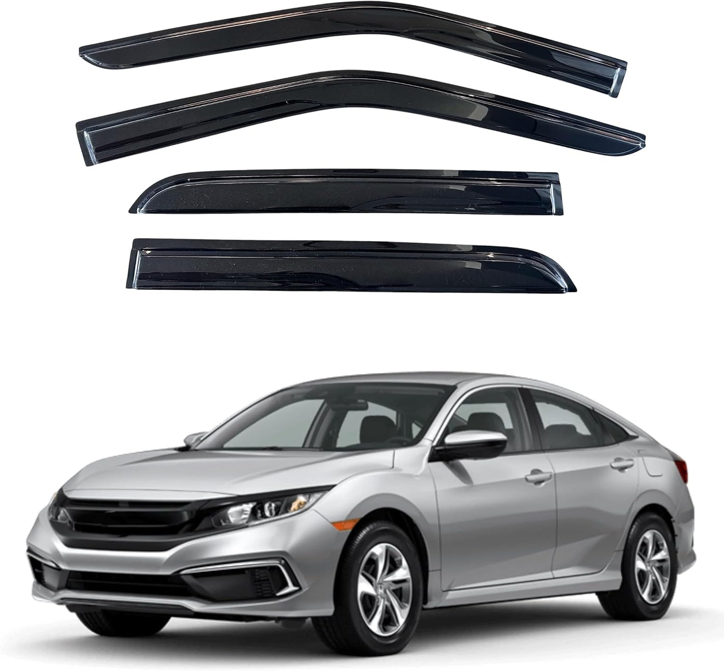 KPY Window Visor Compatible with Honda Civic Sedan 2016-2021, 4PC Rain Guard Side Window Vent Deflectors Tape-On Mugen Style, 2016 2017 2018 2019 2020 2021