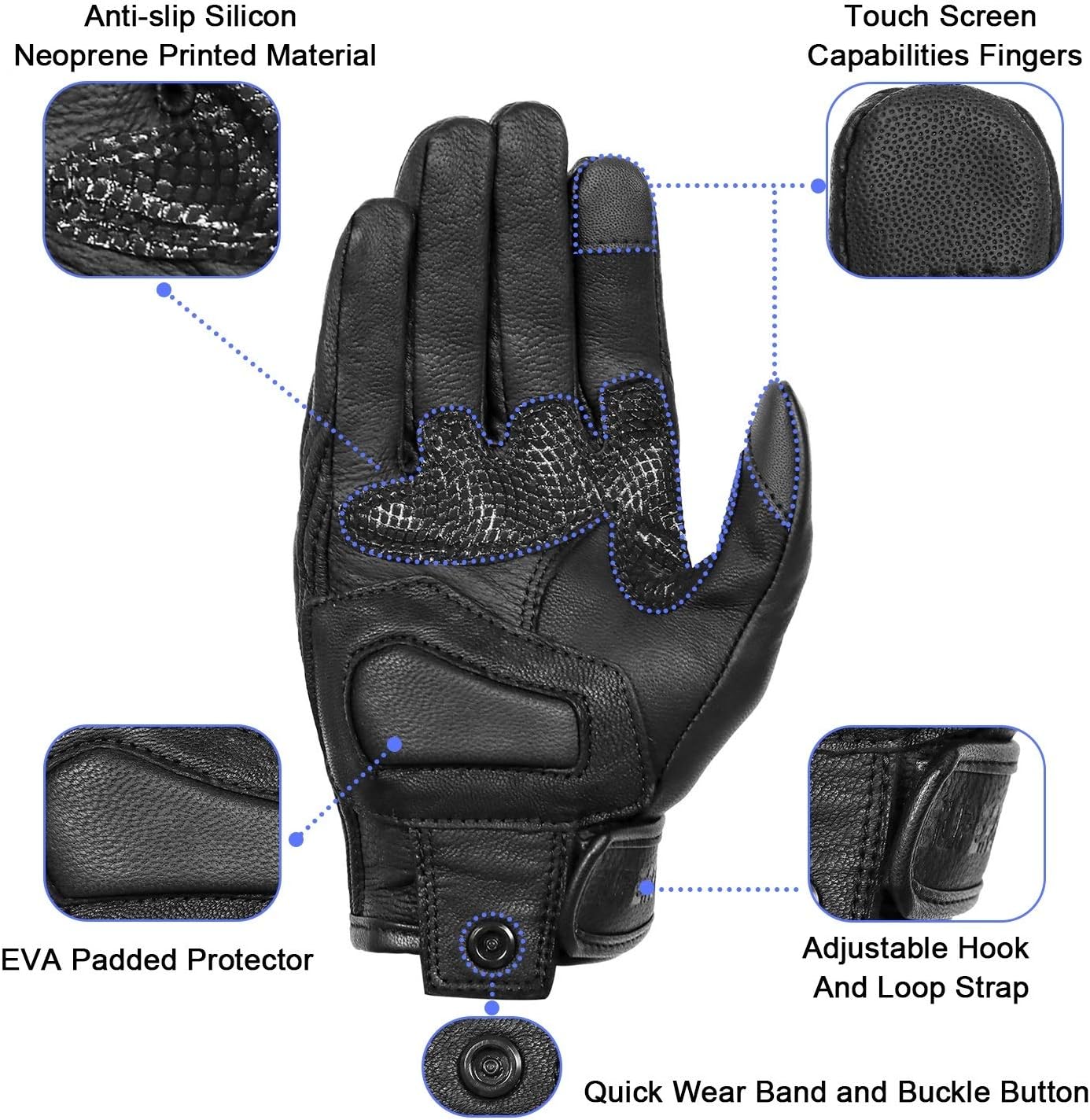 Updated Full Finger Men’s Leather Motorcycle Gloves Touchscreen & Armored Motorbike Gloves (Updated,Non-Perforated, S)