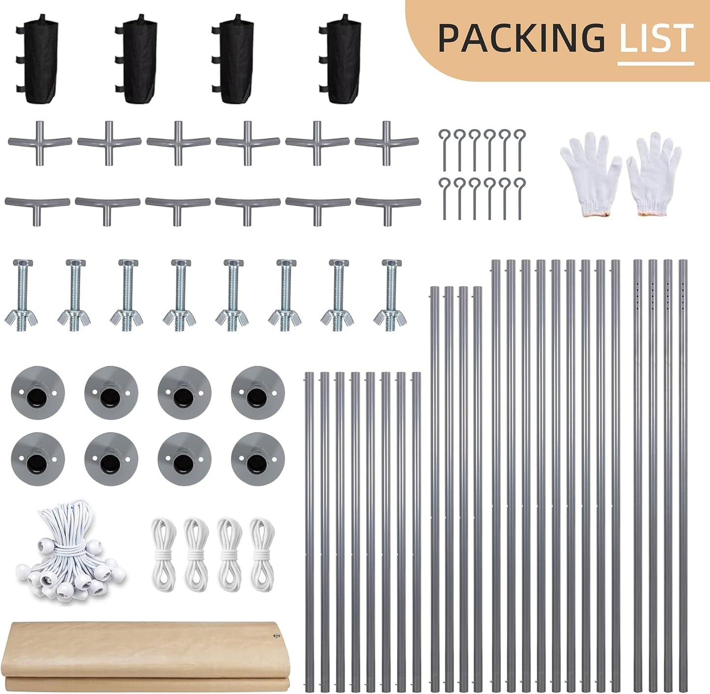 JY QAQA Carport, 12x20 FT Heavy Duty Carport Reinforced Steel Poles with Removable Sidewalls & Doors,Roll-up Windows Car Canopy with Sandbags and All-Season Tarp for Car Boat Truck Motorcycle,Khaki