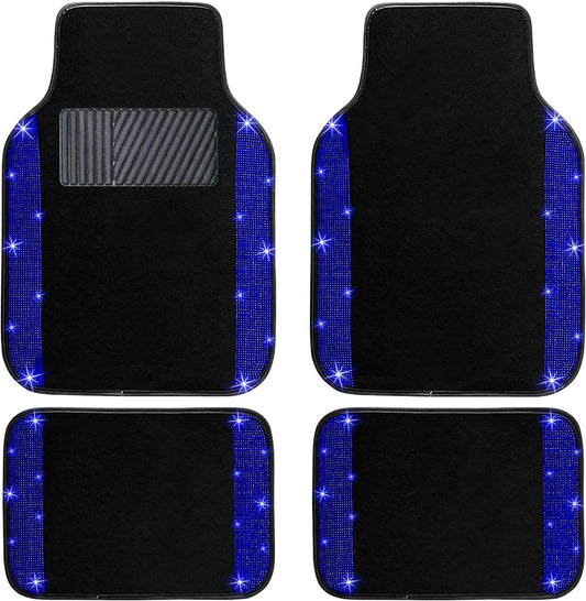 NBTEPEM Blue Bling Car Floor Mats Full Set, Universal Fit Most Cars,SUV, Trucks, 4 pcs Sparkle Glitter Diamond Carpet for Women Girls with Anti-Slip Pad (Blue Diamond)
