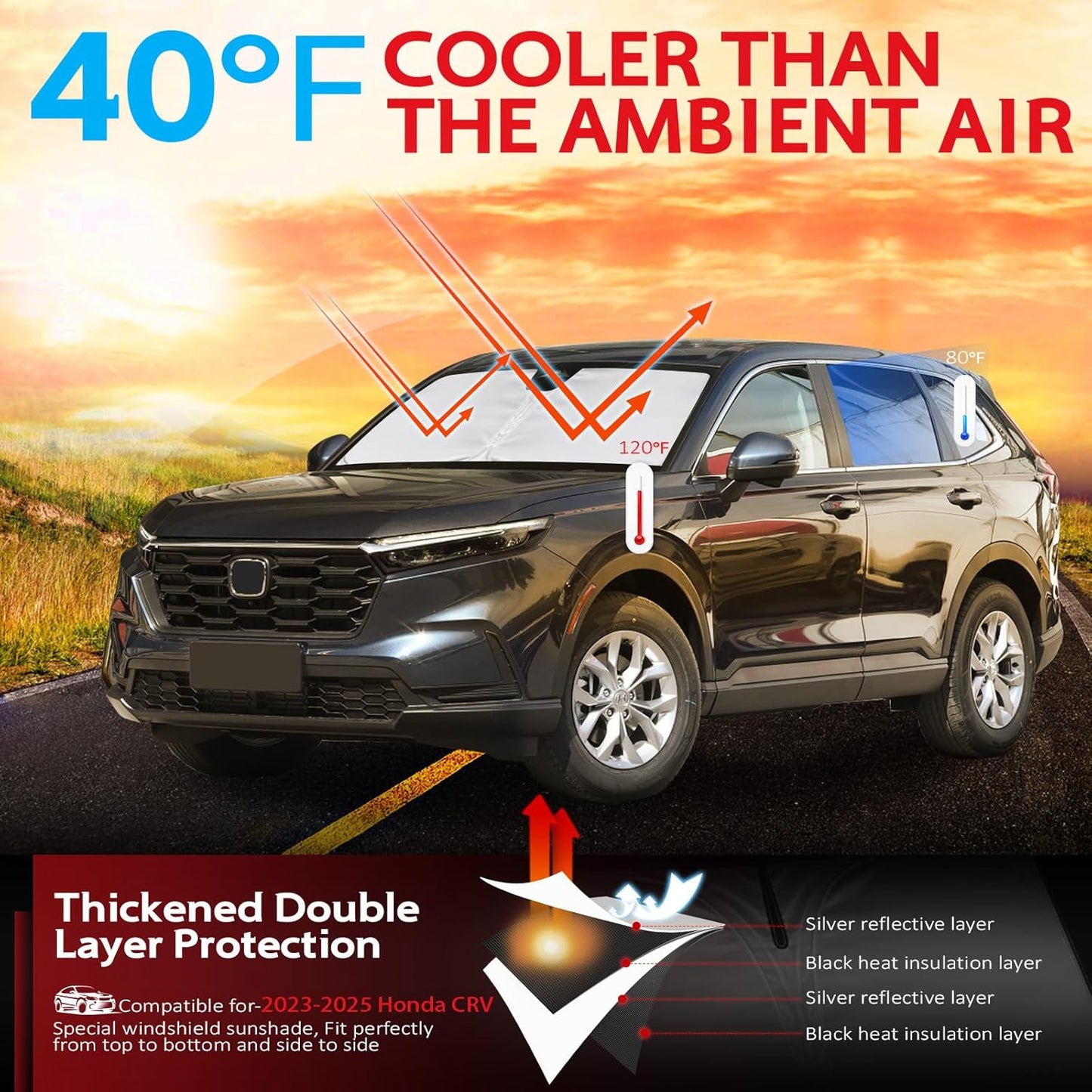 KAYZT Windshield Sun Shade for Honda CRV 2023-2025 2026 CR-V Foldable Sunshade SUV Front Window Custom Fit Accessories