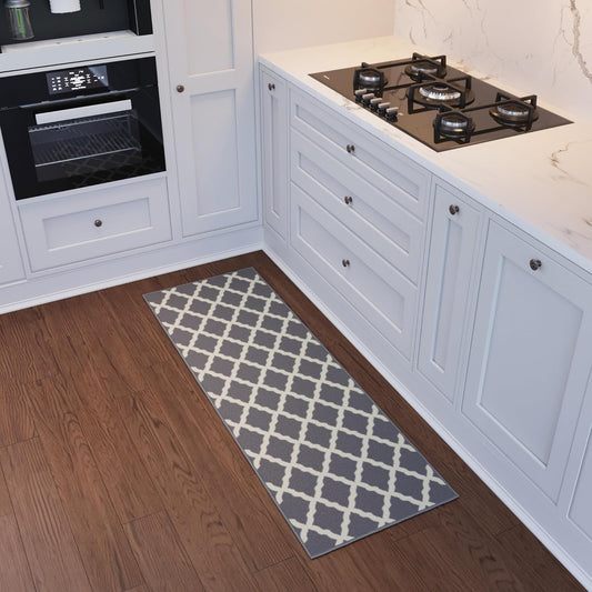 Ottomanson Hallway Runner Rug 20" x 59" Non Slip Trellis Area Rugs Easy to Clean Laundry Rug Runner Durable & Pet Friendly Floor Carpet Runners for Hallways Entryway Living Room Kitchen, Gray