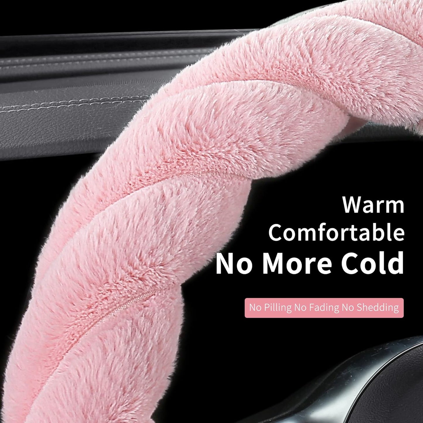 Luxury Fluffy Winter Car Steering Wheel Cover for Women Soft Warm Handle Cover for Jeep Truck Van F150 Universal Fuzzy Anti Slip, Pink