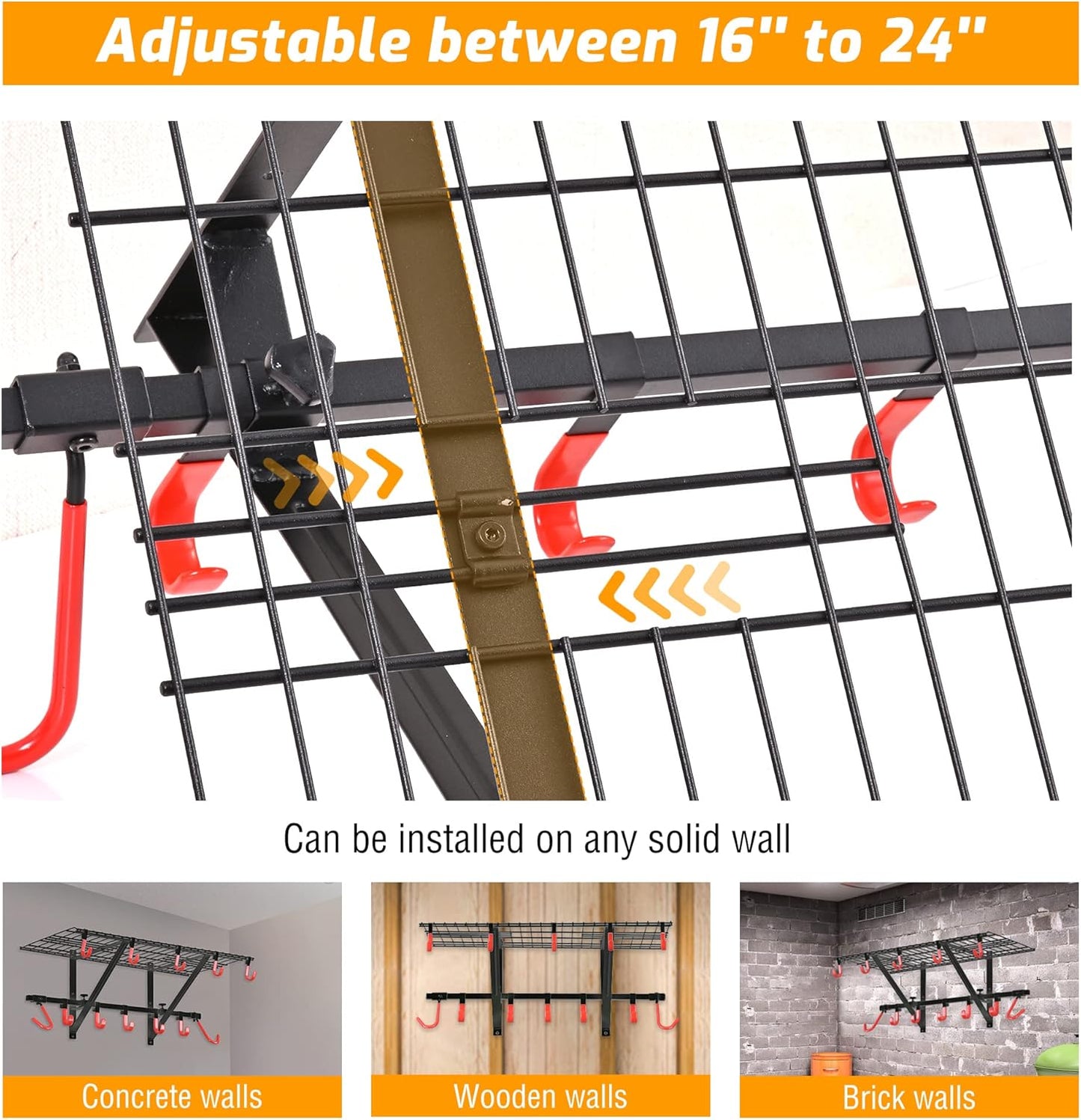 PLKOW Garage Wall Shelving 1 Pack Includes 2 Bike Hooks, Wall Shelves Garage Organizer with Vertical Bike Hanger, Powder Coated Steel (1 Pack)