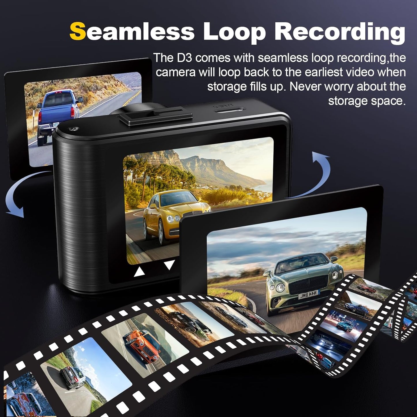 Dash Camera, 4K/1080p Dash Camera Front and Rear, Built-in 5GWiFi, Dash Cam with 64GB SD Card, Full HD 2.0” IPS Screen, for App Control, G-Sensor, Loop Recording, and Parking Mode