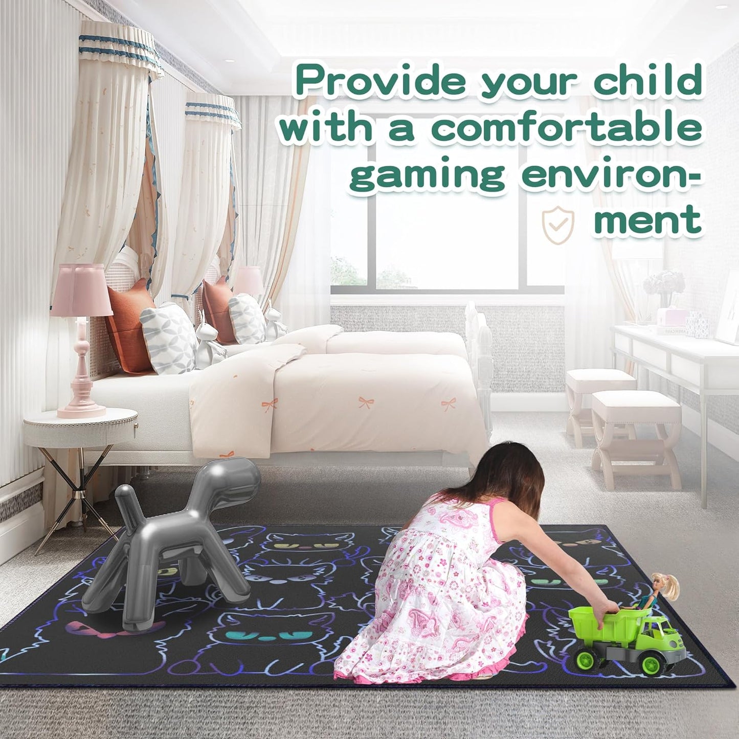 Black Play Cat Rug for Playroom for Boys Girls 3x4 Funny Cute Cat Cartoon Decor for Bedroom Living Room Non-Slip Comfy Floor Casual Mat Carpet Washable