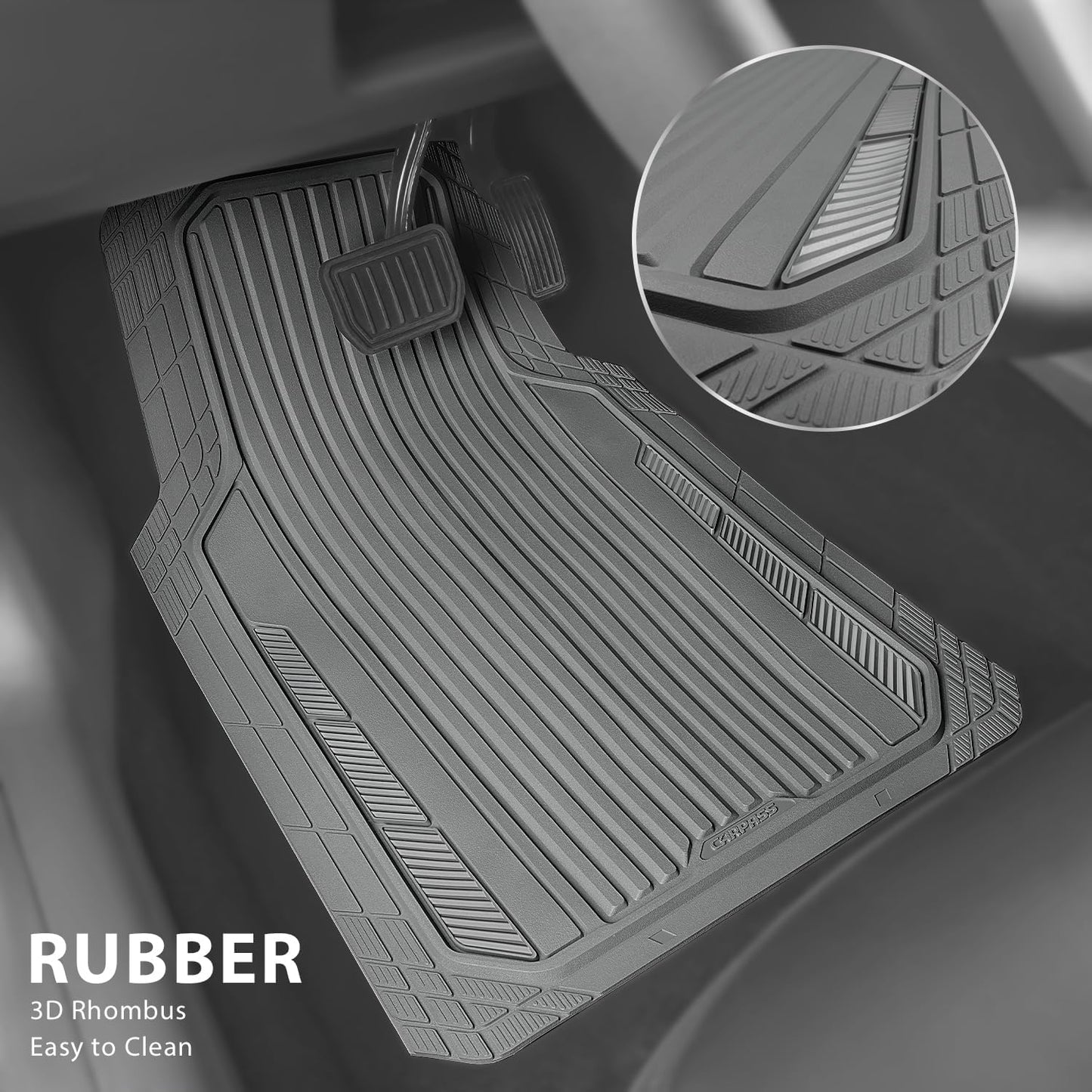 CAR PASS Heavy Duty Sporty Rubber Car Mats, Deep Dish All Weather Car Floor Mats Full Set, Waterproof Anti-Slip Automotive Matts Rugs Trim to Fit for Most Sedans SUVs Vans, 4-Piece All Gray