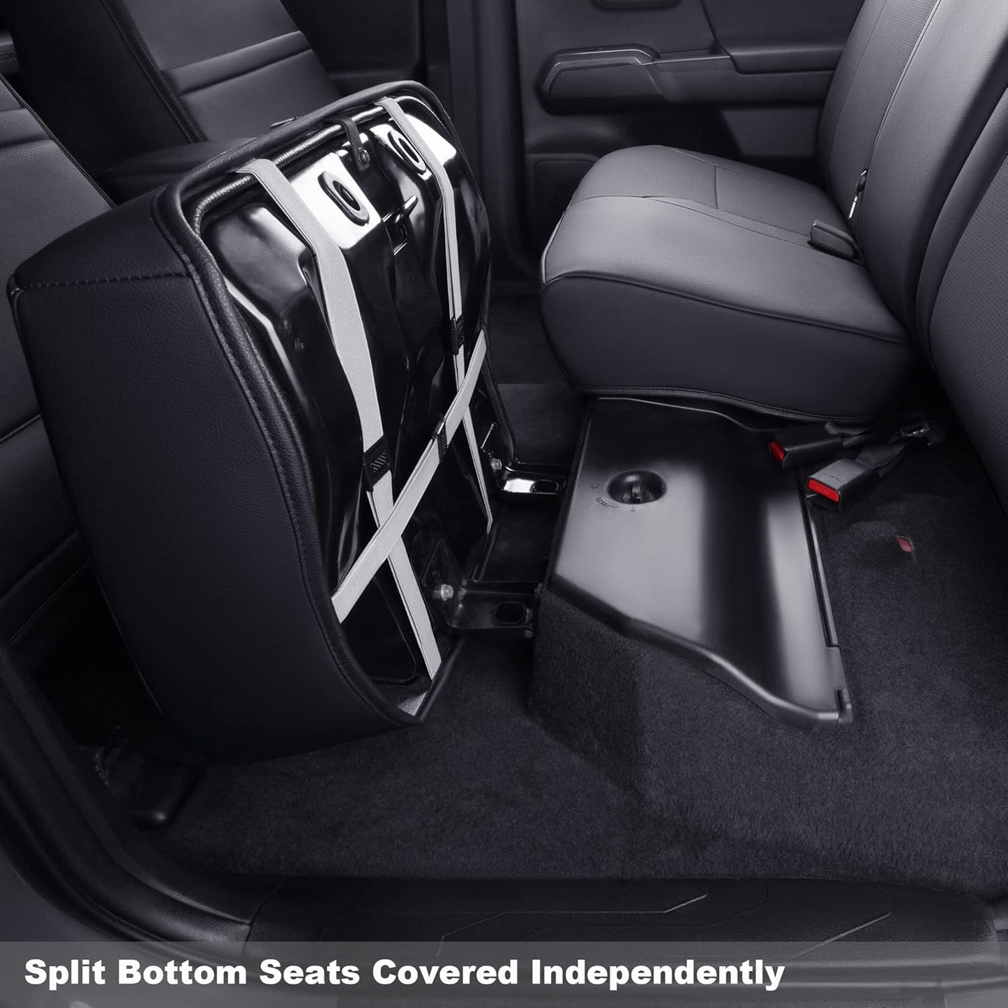 LUCKYMAN CLUB Rear Seat Covers Custom Fit for 2024 2025 Tacoma Crew Cab with Faux Leather (Black Rear)