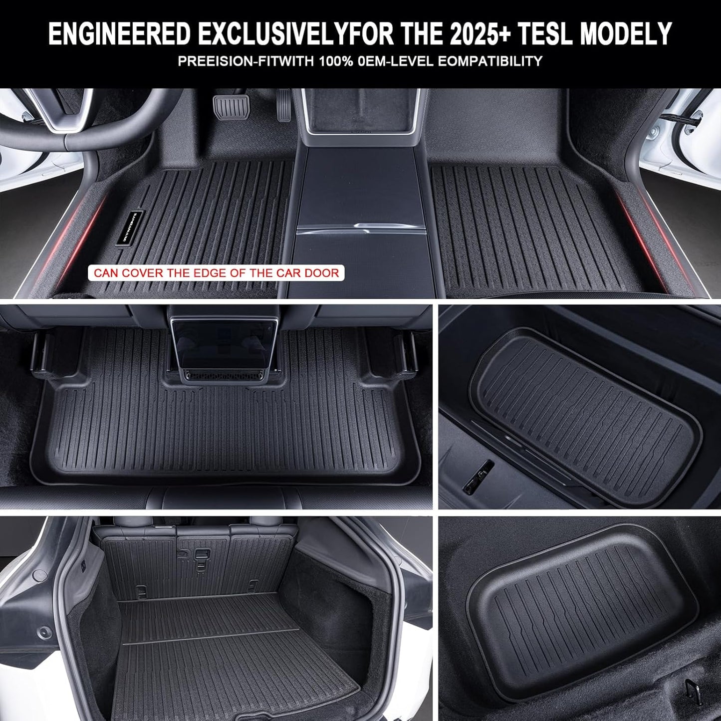 Floor Mats for Tesla Model Y Juniper 2025 2026 | All-Weather TPE Liners 7-Piece Set with Cargo Liner, Trunk & Interior Accessories | Custom Fit Backrest Protector