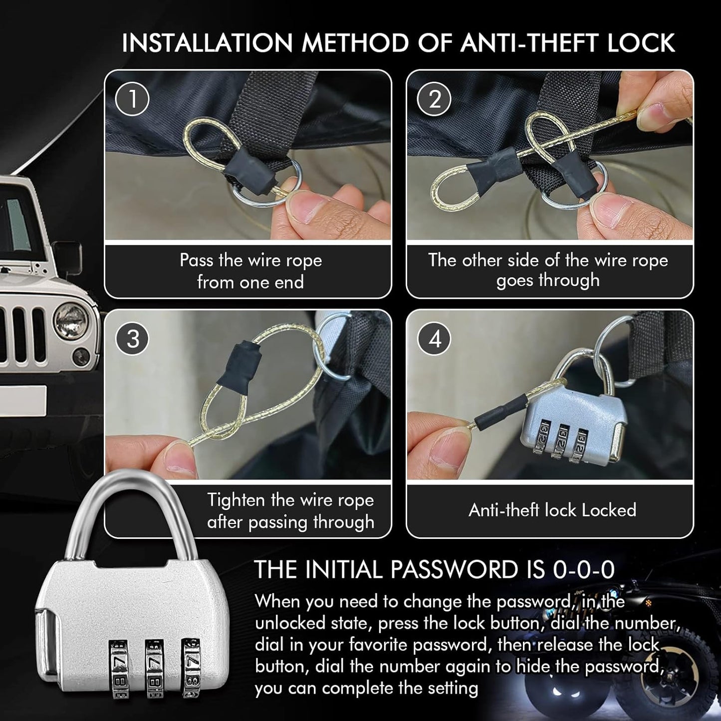 for 1987-2006 Jeep Wrangler 2 Doors 420D Cover Outdoor Waterproof UV Protection, for JK, JL, CJ, YJ, TJ, Full SUV Car Cover with Cotton Layer, 2 Zipper Door, Reflective Strip, Storage Bag