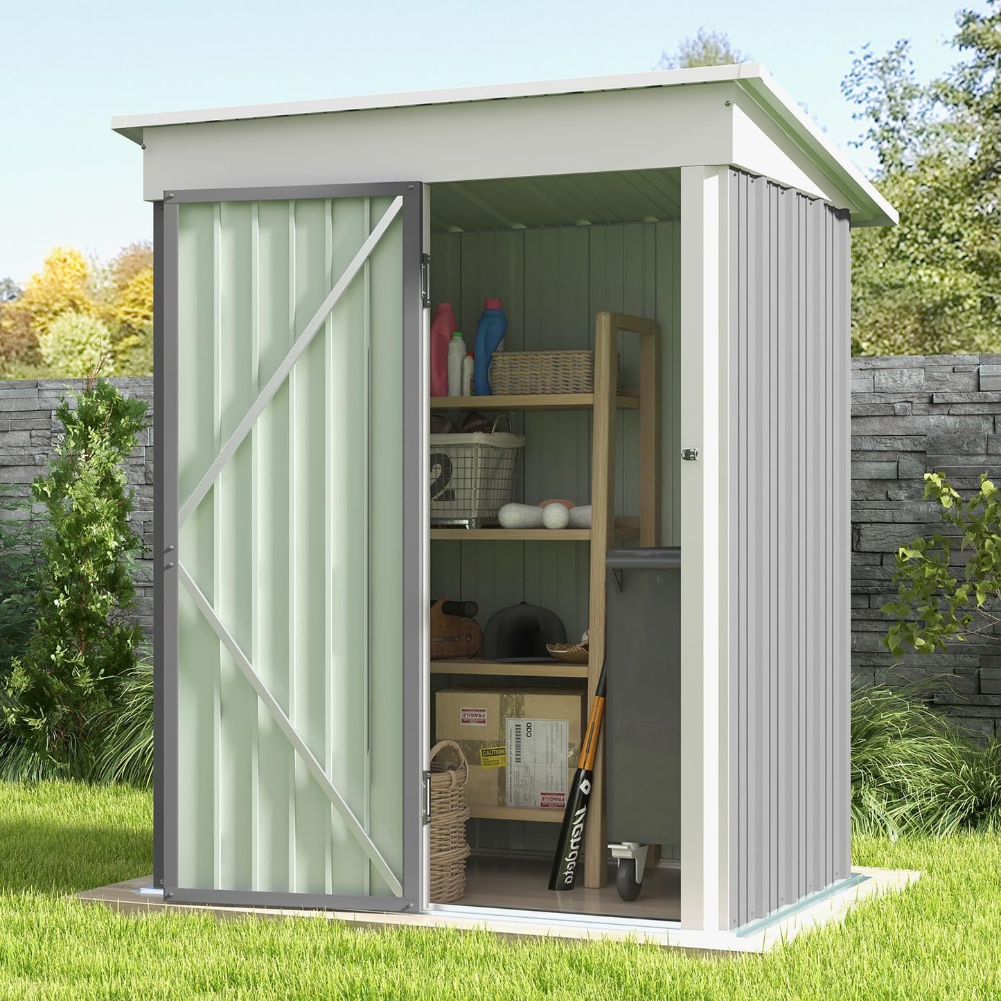 Patiowell 5x3 FT Outdoor Storage Shed, Garden Tool Shed with Sloping Roof and Lockable Door, Metal Shed for Backyard Garden Patio Lawn, Gray