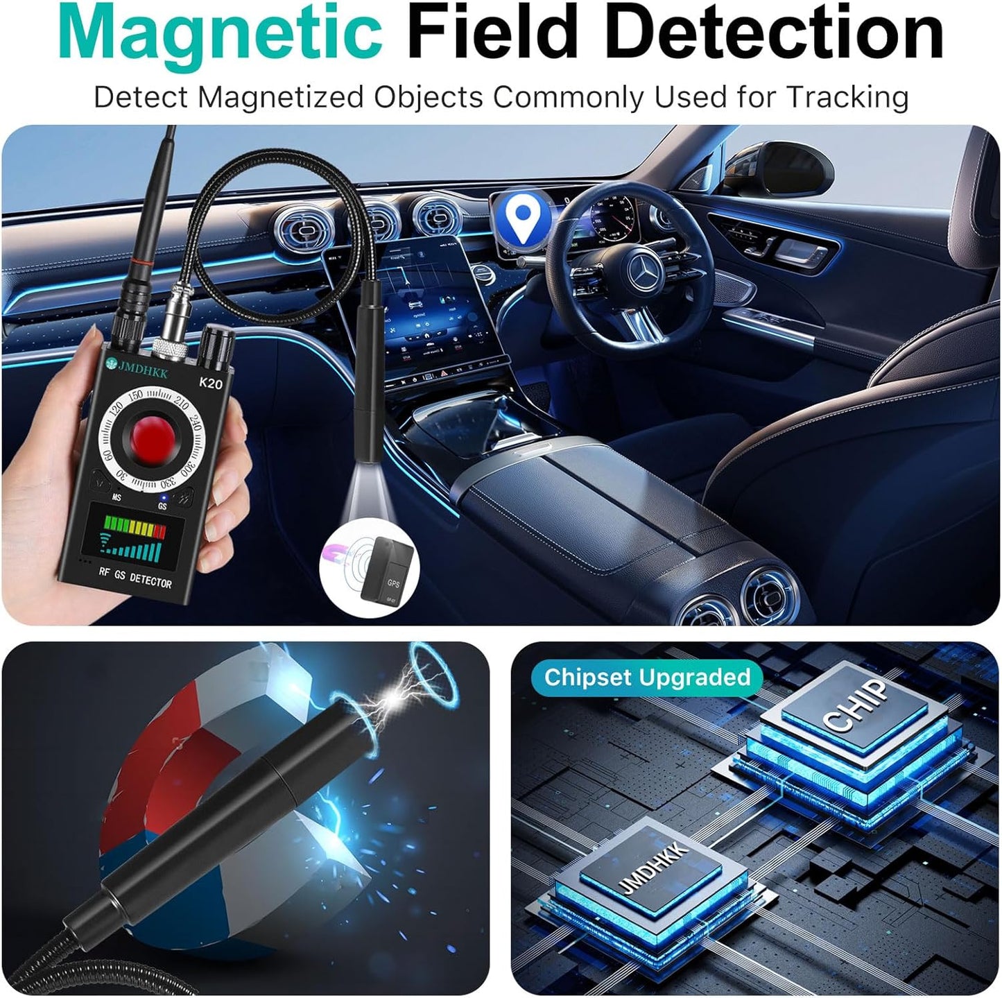 JMDHKK Hidden Camera Detector, Bug Detector & GPS Tracker Detector – RF Detector & Camera Finder for Hotel, Travel, Car, Office, Home Privacy Protection