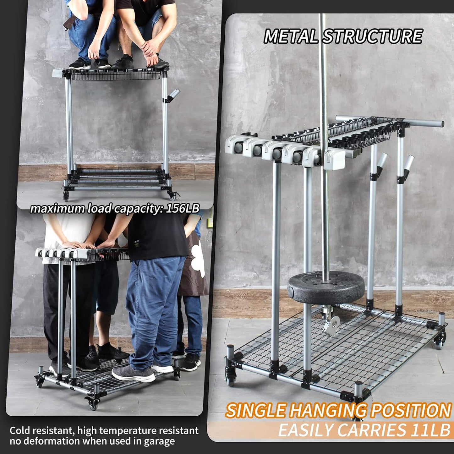 Mobile garden tool organizer metal Garage Storage Holder storage large long lawn tools heavy duty tool rack sturdy yard cart