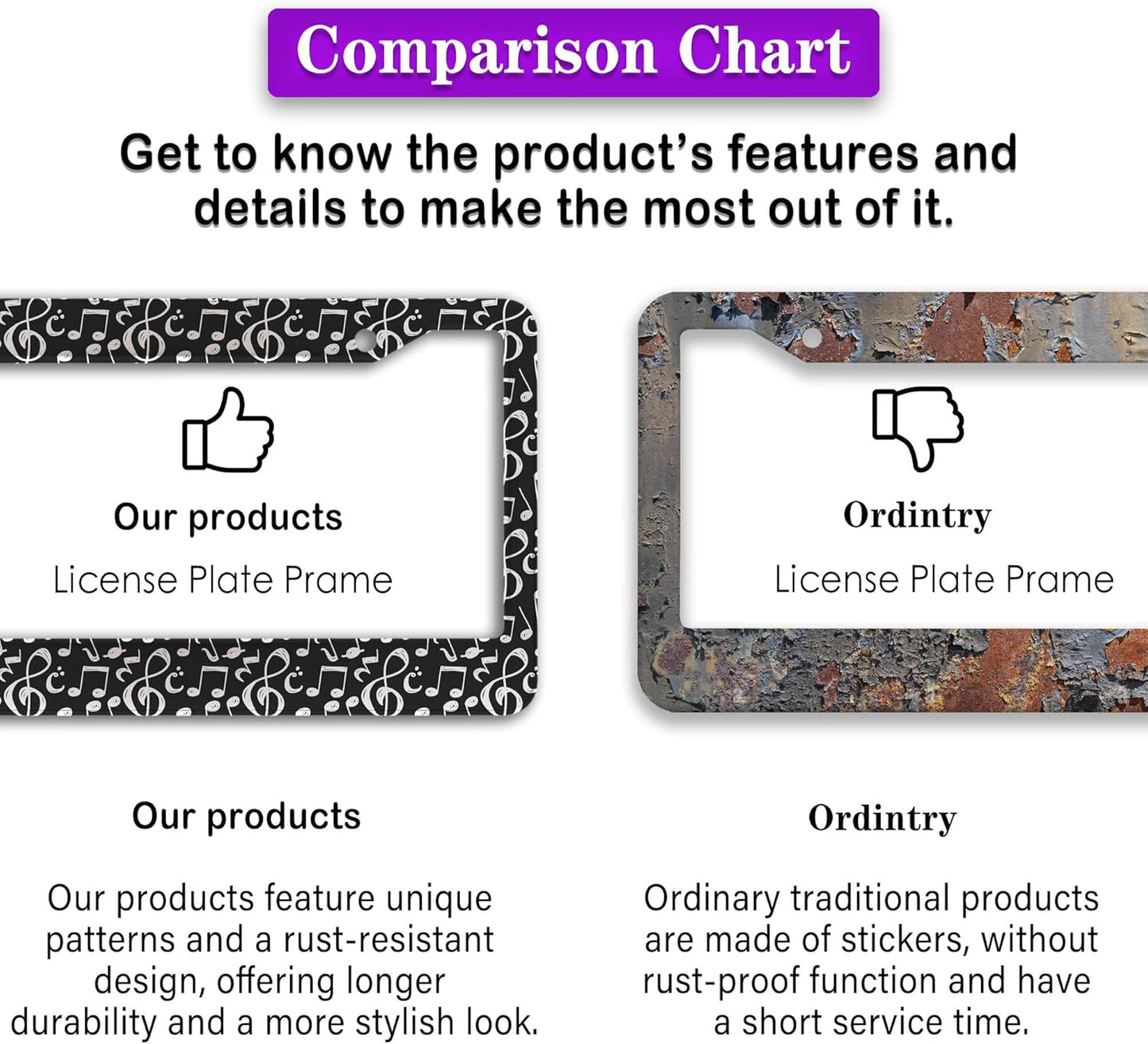 License Plate Cover for Car Black and White License Plate Frames Music Musical Note Aluminum Metal Car Accessory 2 Pack with Screw Covers Set