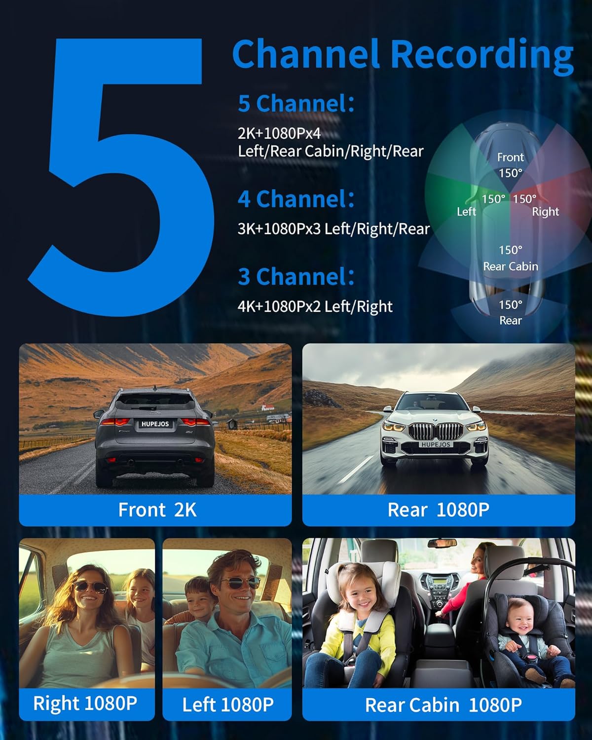 360° View 5 Channel Dash Cam Front and Rear with AI Driver Monitor System DMS, 4K Dash Camera for Cars, Built-in GPS WiFi Night Vision, Dashcam with 128G Card, 24/7 Parking Monitor Mode, V8 Ultra-5CH