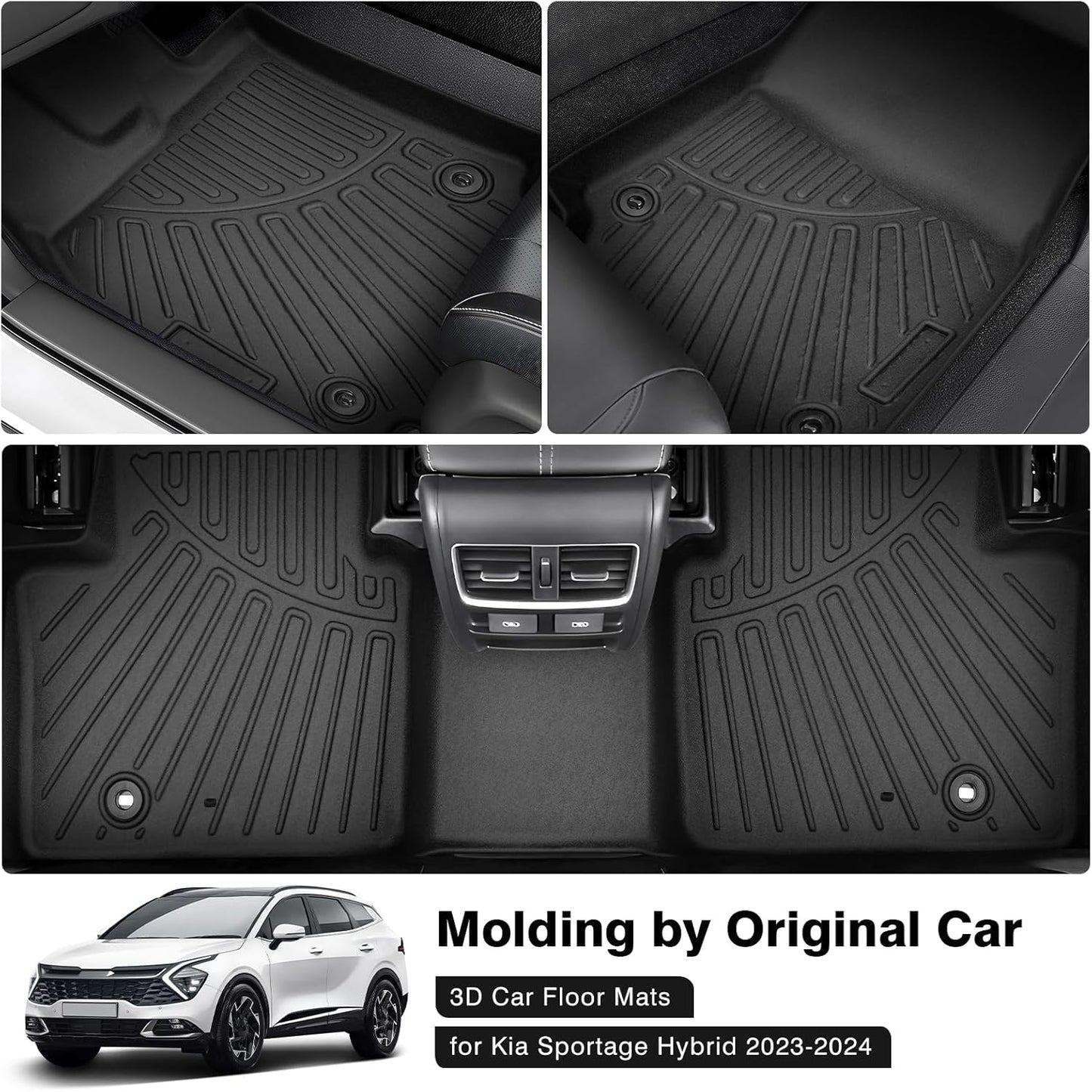 Powerty Floor Mats for 2023-2025 Kia Sportage Hybrid Accessories All Weather Floor Liner 3D TPE 1st & 2nd Row Floor Mat Heavy-Duty Floor Liners