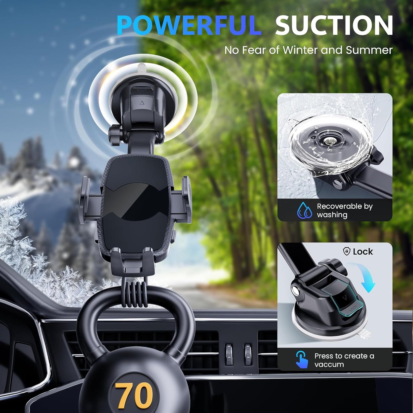 Car Phone Holder, Universal Phone Mount for Car Dashboard&Windshield&Air Vent,Super Suction Dash Cellphone Car Mount Stand for iPhone 16/15/14/13/12 Pro Max, Samsung & Android Smartphones