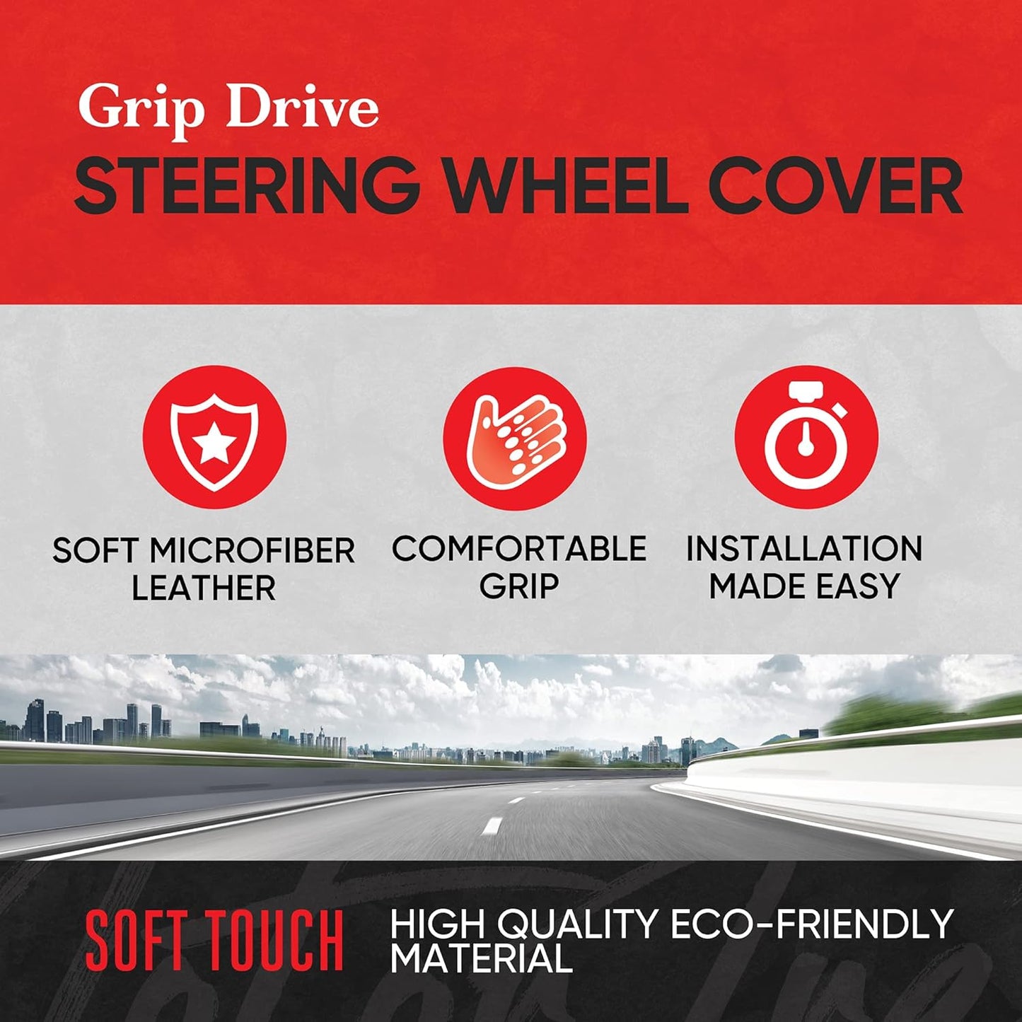 Motor Trend GripDrive Carbon Fiber Steering Wheel Cover, Non-Slip Sporty Racing Faux Leather Ergonomic Comfortable Handle, Steering Wheel Cover for Cars Trucks Vans SUV - Fits Standard 15 Inch - Black