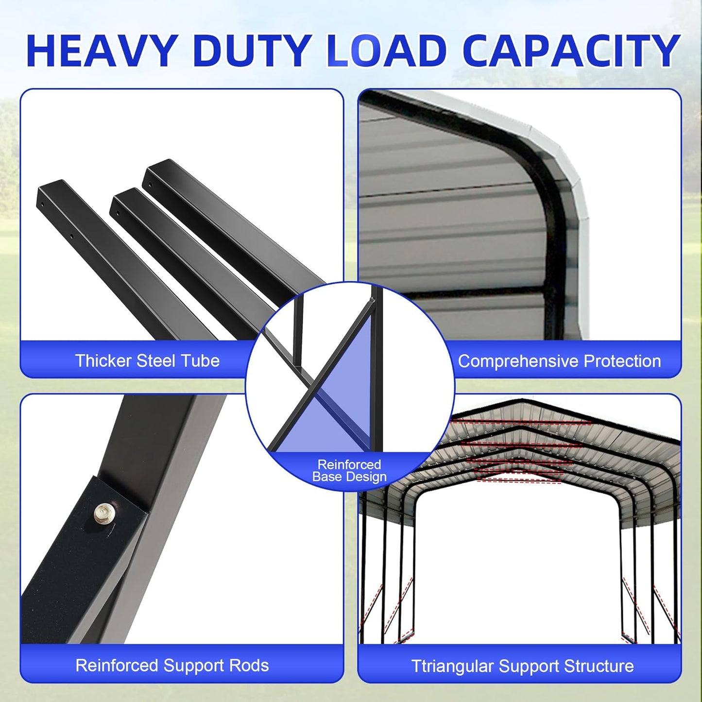 12x20 Metal Carport with Base Fixings Heavy Duty Garage Outdoor Chrome Plated Frame and Sheet Metal Construction Suitable for Boats, Cars, Tractors and Agricultural Equipment, Light Gray