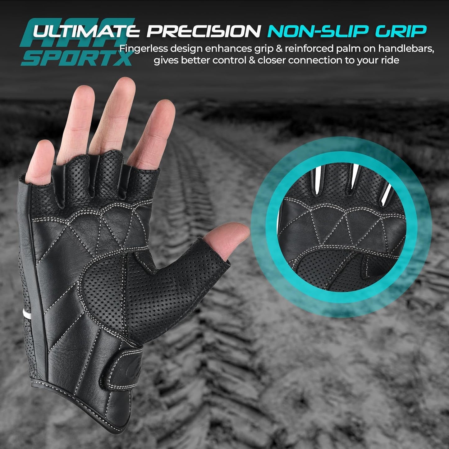 aasportx Motorcycle Gloves - Men's Leather Motorbike Gloves with Touchscreen Function - Non-Slip Pads for Men & Women