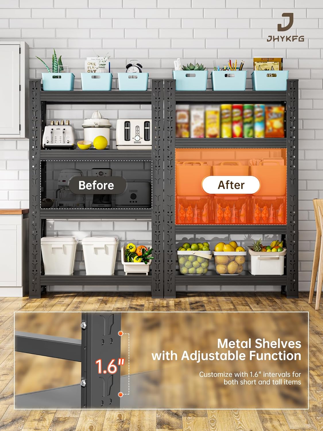 4-Tier Storage Shelves,79" H Heavy-Duty Garage Shelving Unit,Adjustable Industrial Metal Shelf System,3,200lbs Capacity,Tool Organizer for Garage,Workshop,32" W*20" D*79" H,Black