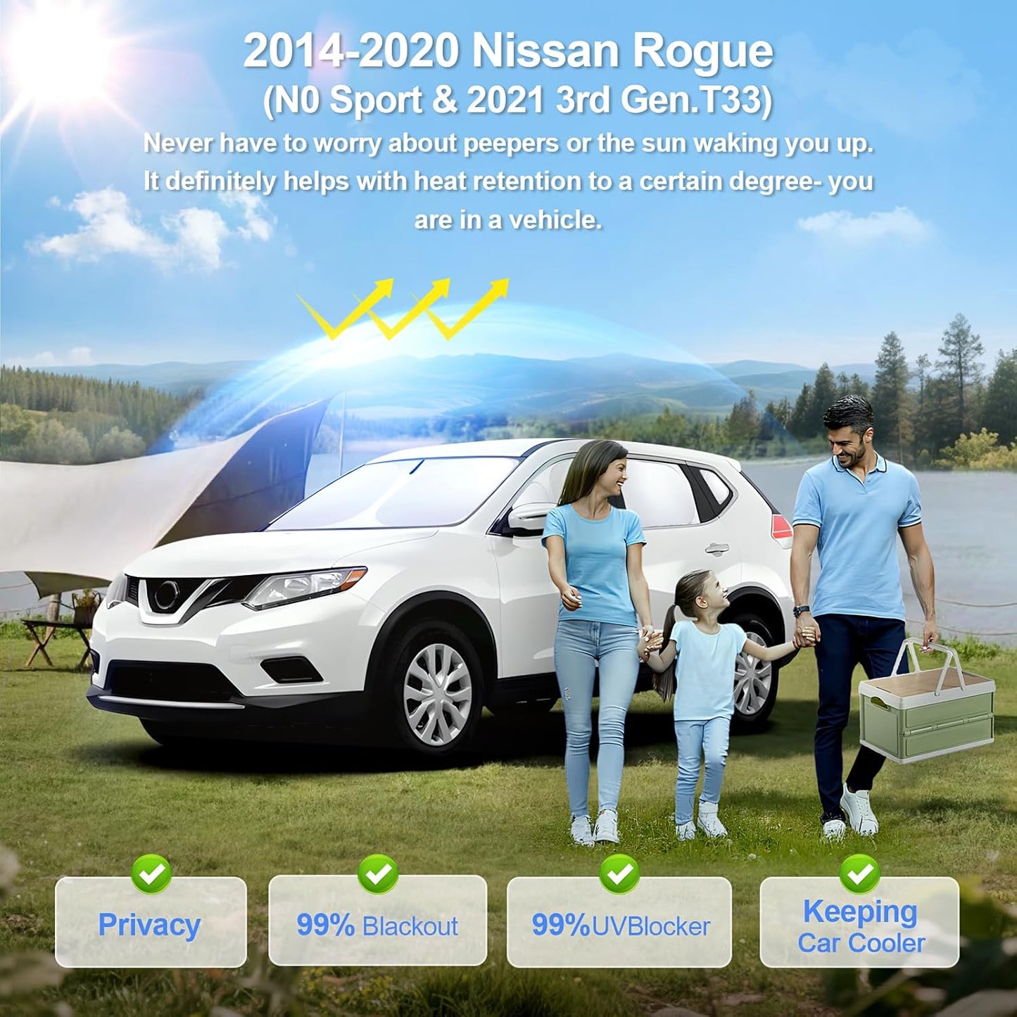 8pcs Car Window Shades for Nissan Rogue 2014-2020 Accessories,Windshield Side Rear Full Sunshade,Sun Visor UV Blocking, Privacy Protection for Camping Outdoor(Not Sport&2021 3rd Gen.T33)