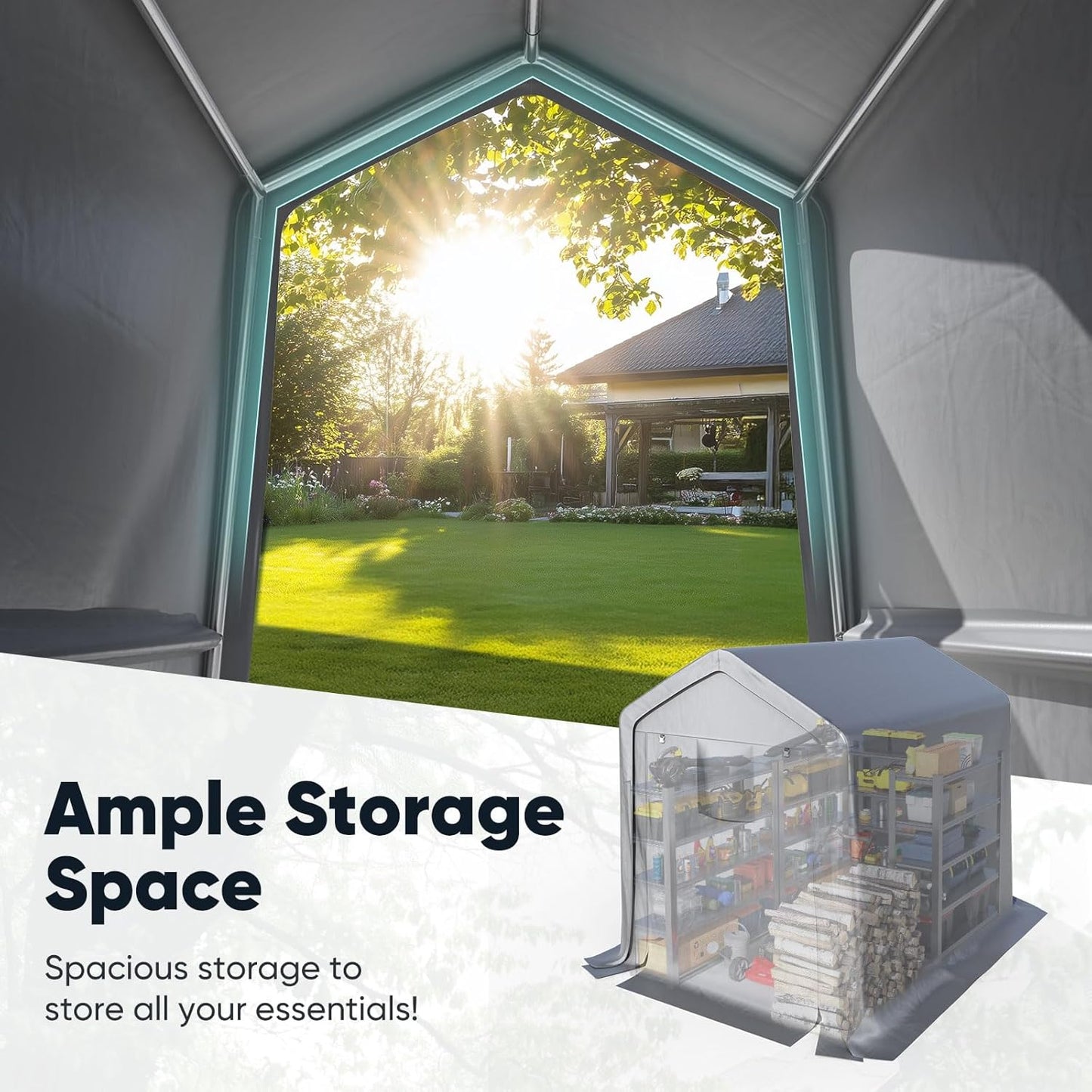 Quictent Heavy Duty 6x8FT Carport Shelter with Roll-Up Mesh Windows & Reinforced Frame, Portable Garage Canopy for Motorcycle Storage, Outdoor Equipment, Patio Furniture Cover - Silver Gray