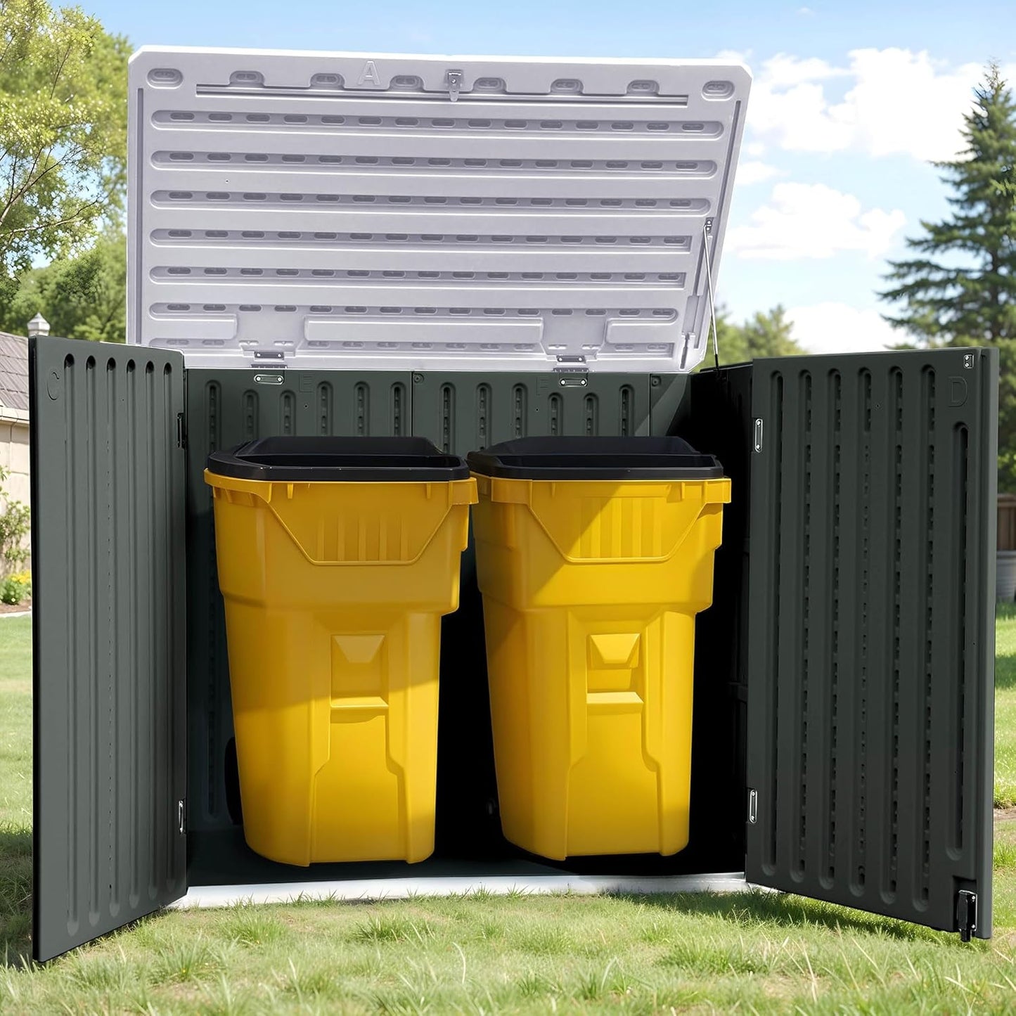 GOOBED 4.5x4ft Outdoor Horizontal Resin Storage Shed, 47 cuft Large Waterproof Tool Shed, No Shelf Included, Lockable, Easy Assembly (Dark Gray)