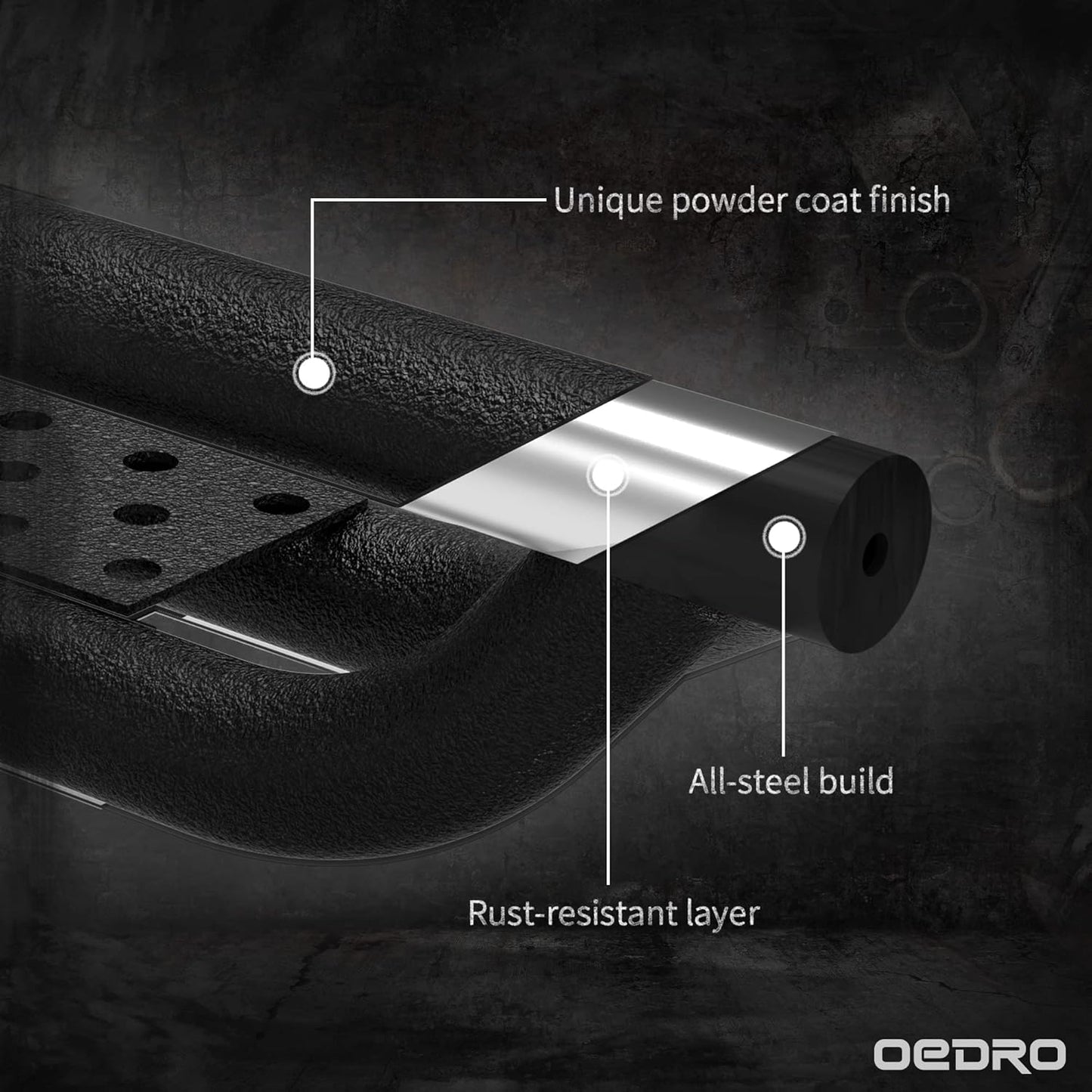 OEDRO Running Boards with Two Stairs Design All-Steel Build, Bolt-on Side Steps Compatible with 2018-2025 Jeep Wrangler JL 4 Door, Black Powder Coated Nerf Bar