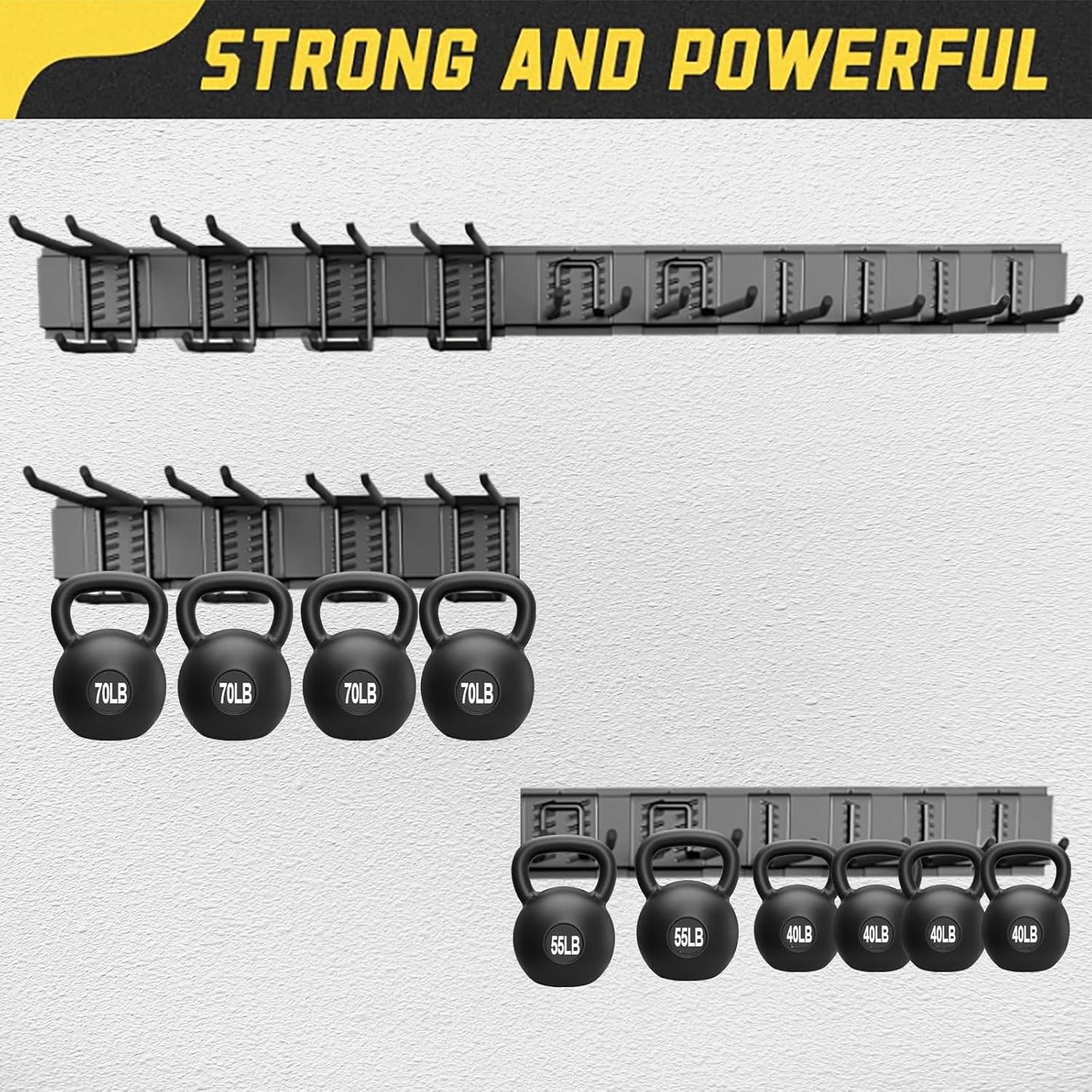 64'' Garage Tool Organizer Wall Mount, 18 PCS Adjustable Garden Tool Hanger Rack, Garage Hooks Heavy Duty, Shovel Holder Wall Mount, Storage Hooks for Hanging in Garage