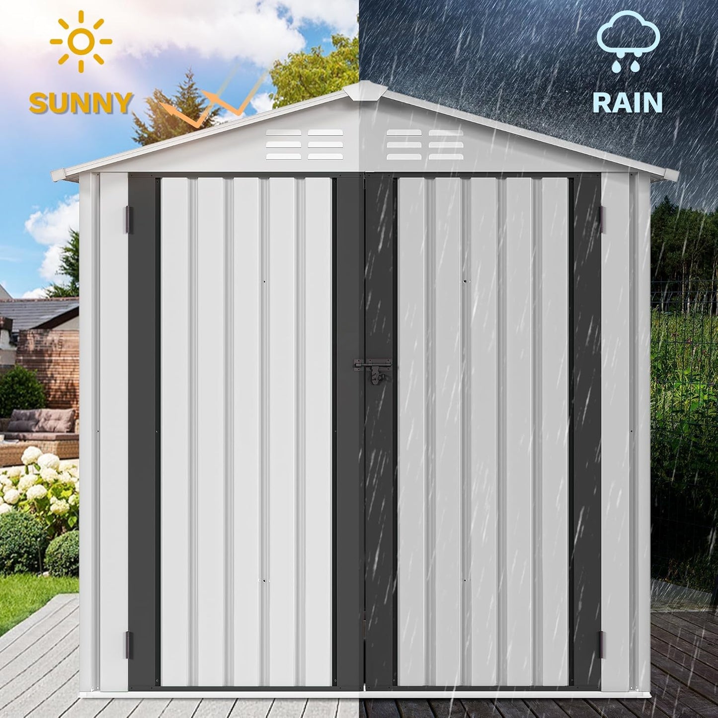 DWVO 6x4ft Metal Outdoor Storage Shed, Waterproof Tool Shed Heavy-Duty Storage Unit with Lockable Door and Vents, Ideal for Bicycles, Tools, Lawnmowers, Backyards, Patios, Lawns - White