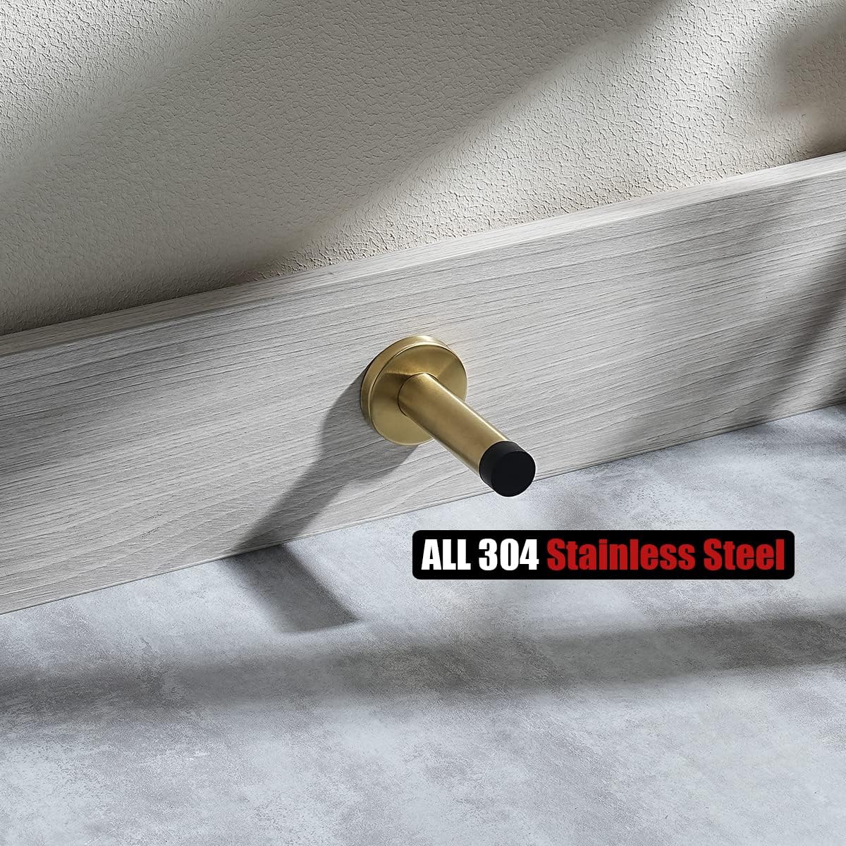 JQK Door Stopper Gold, 304 Stainless Steel Thicken 1mm Sound Dampening Door Stop Bumper Wall Protetor 4 Pack, Brushed Gold, DSB5-BG-P4