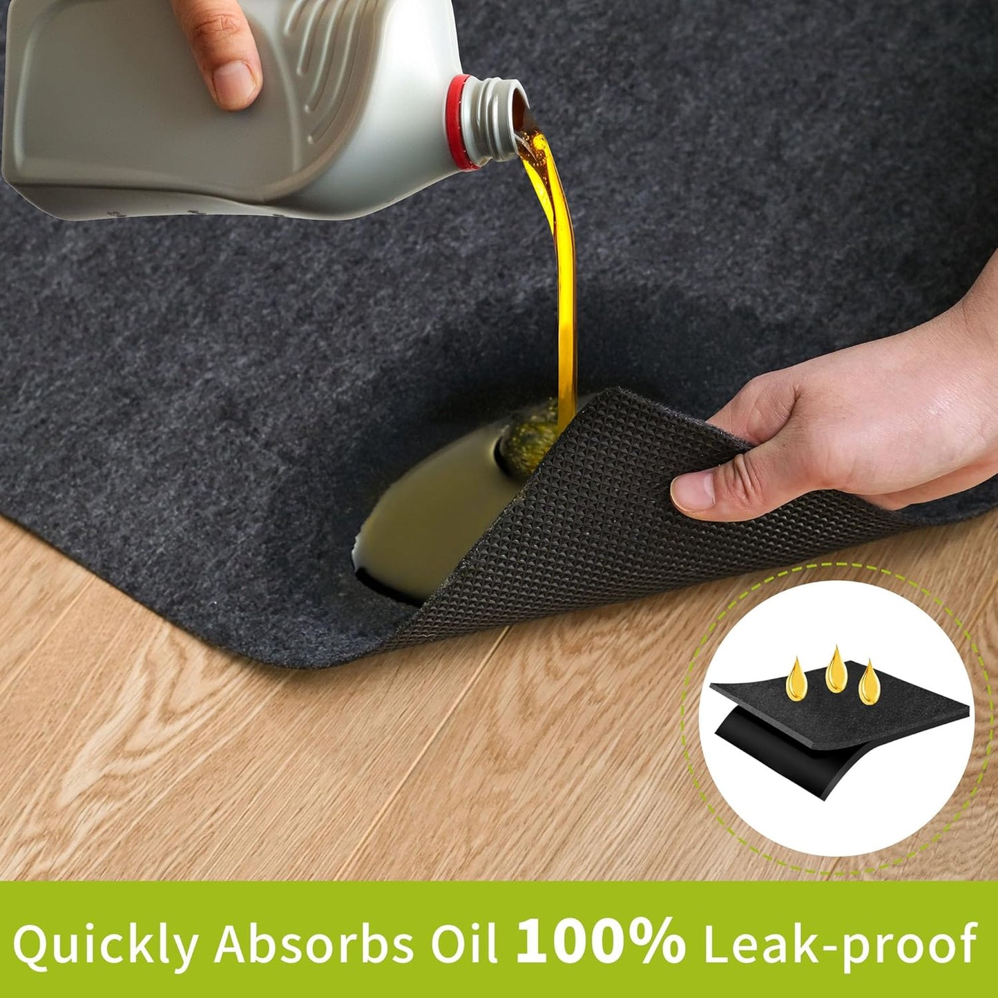 Oil Spill Mat - 72" x 60" Absorbent Oil Garage Floor Mat for Under Car - Protect Driveway from Drips, Spills, Stains, Reusable & Durable Garage Floor Protection Mat with Waterproof Backing