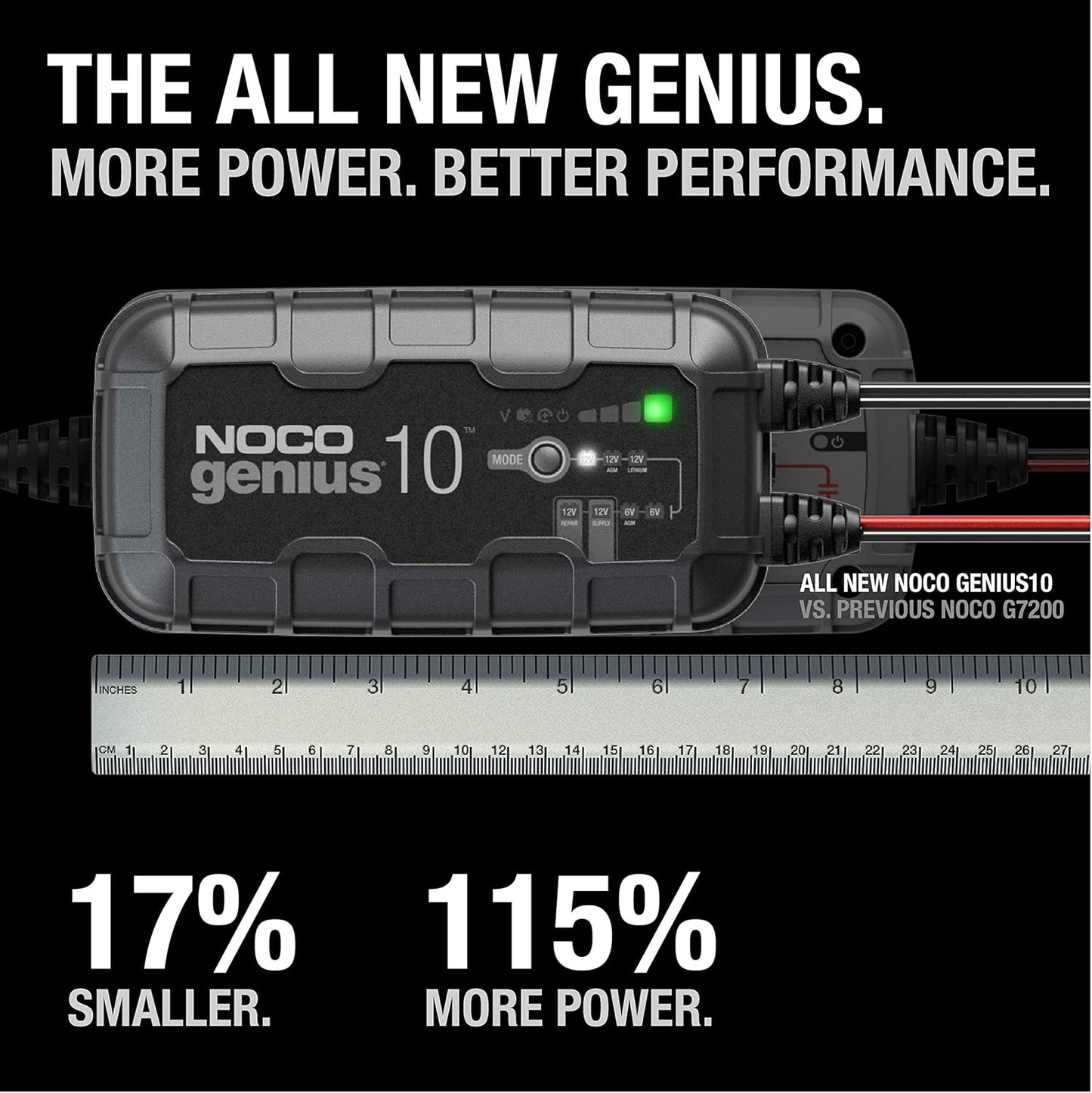 NOCO GENIUS10: 10A 6V/12V Smart Battery Charger – Automatic Maintainer, Trickle Charger & Desulfator with Overcharge Protection & Temperature Compensation – For Lead-Acid & Lithium Batteries
