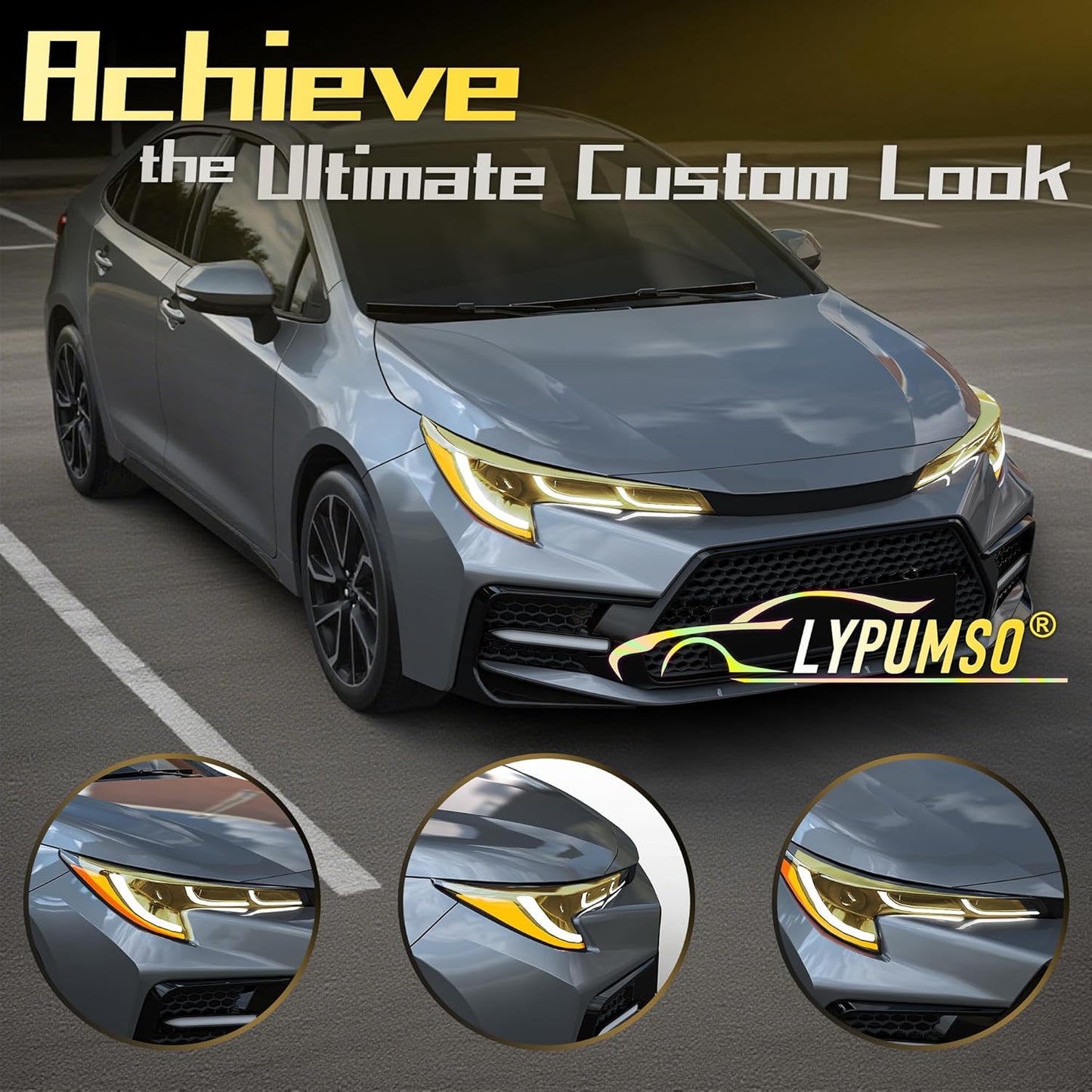 Lypumso 16 x 60 Inches Headlight Taillight Car Tint Vinyl Film, Self Adhesive Fog Lights Sticker Sheet Roll for Car Lights Cover Protection (Yellow)