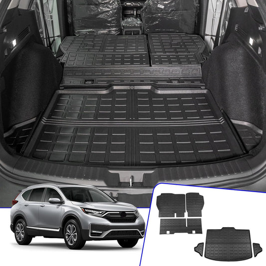 Rongtaod Cargo Mat Compatible with 2023 2024 2025 2026 Honda CRV Trunk Mat Cargo Liner TPE All Weather Back Seat Cover Protector CR-V Accessories (Fit Lower Deck,Backrest Mats+Trunk Mat)