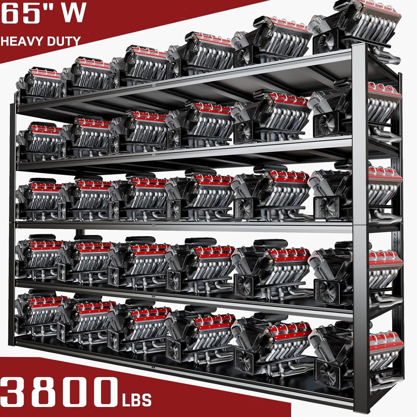 65" W Garage Shelving Heavy Duty, Adjustable 5 Tier Metal Shelves, Commercial Metal Shelf Rack, Industrial Shelving,2 Pack