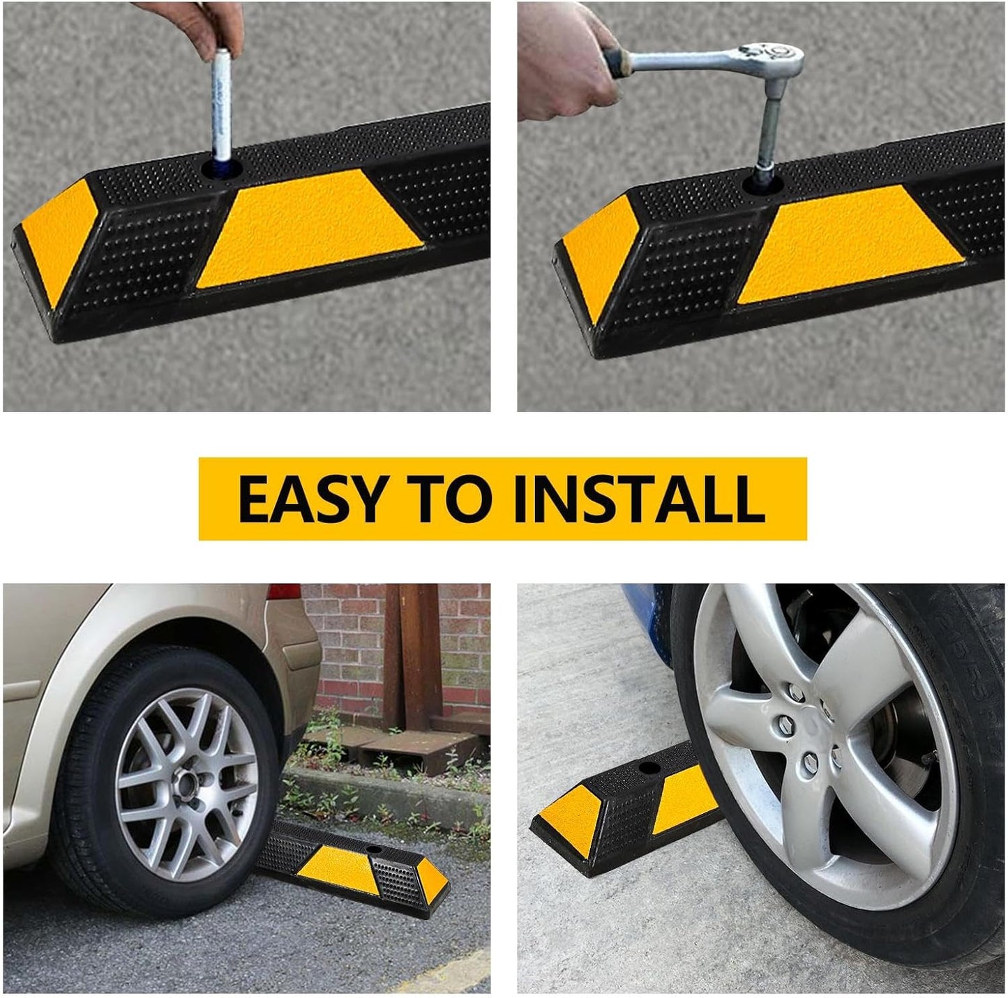 Curb Parking Garage Floor Stopper - 72 Inch Extra Wide Heavy Duty Rubber Parking Lot Stopper, for Vehicles Truck Driveway, Protect Pumpers from Cars Vans Trucks 2PCS