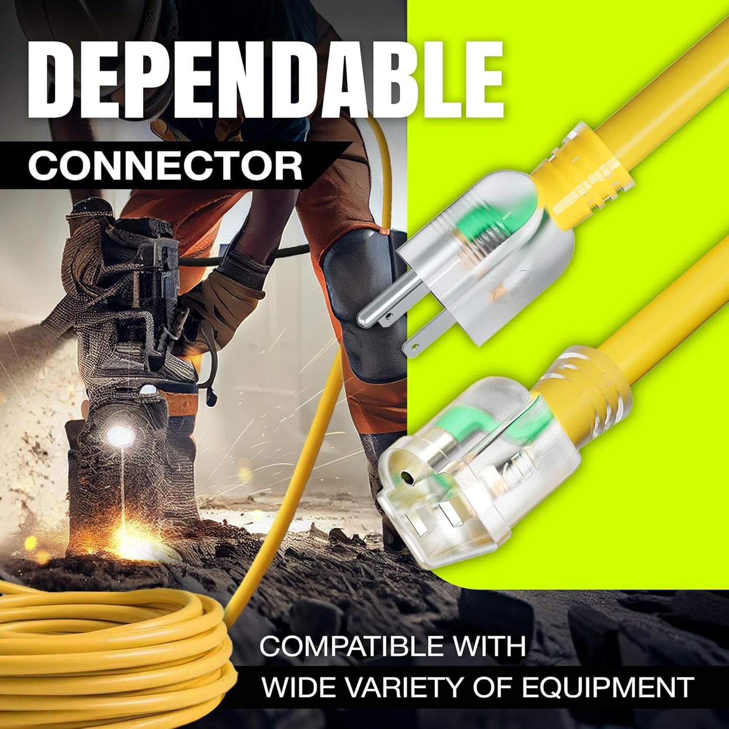 3ft Outdoor/Indoor Extension Cord 10/3 Gauge Ultra Heavy Duty 3 Prong SJTW, Waterproof, Flexible Cold-Resistant Long Power Cord,15A 125V 1875W, Yellow by LifeSupplyUSA