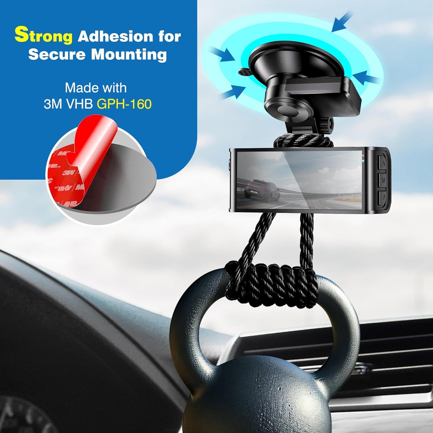 Double-Sided Adhesive Pads for Dash Cam Mount – Made with 3M VHB, 4-Pack 2.2" Round Heat-Resistant Sticky Tape for Windshield, Dashboard, GPS, and Camera Holders – Includes 4 Adhesion Promoter